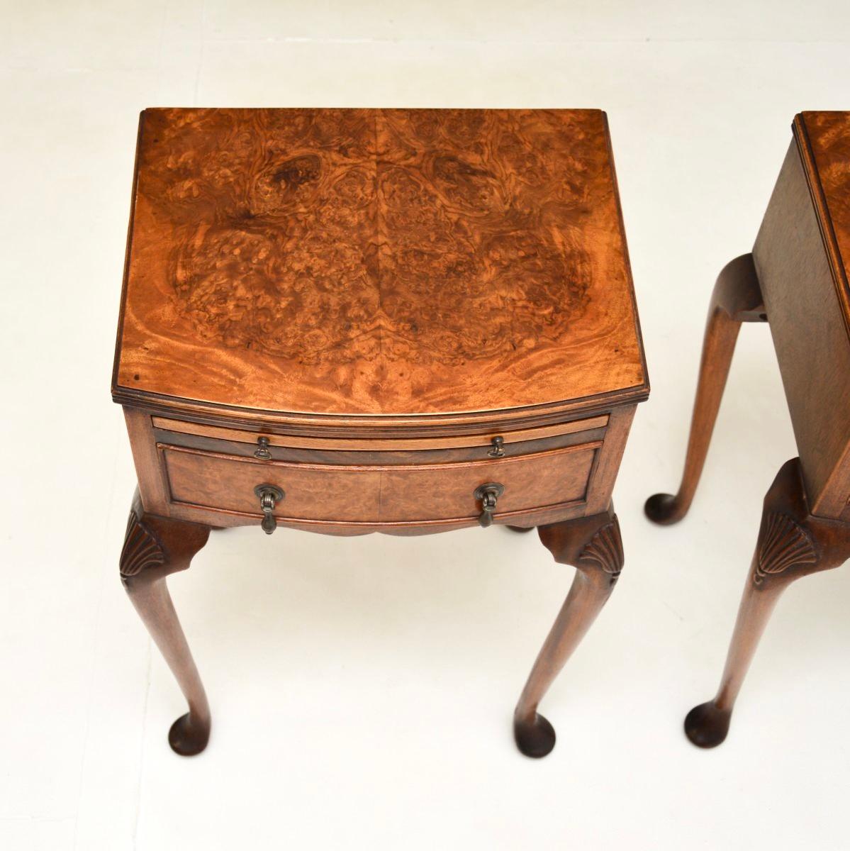Pair of Antique Burr Walnut Bedside Tables 1