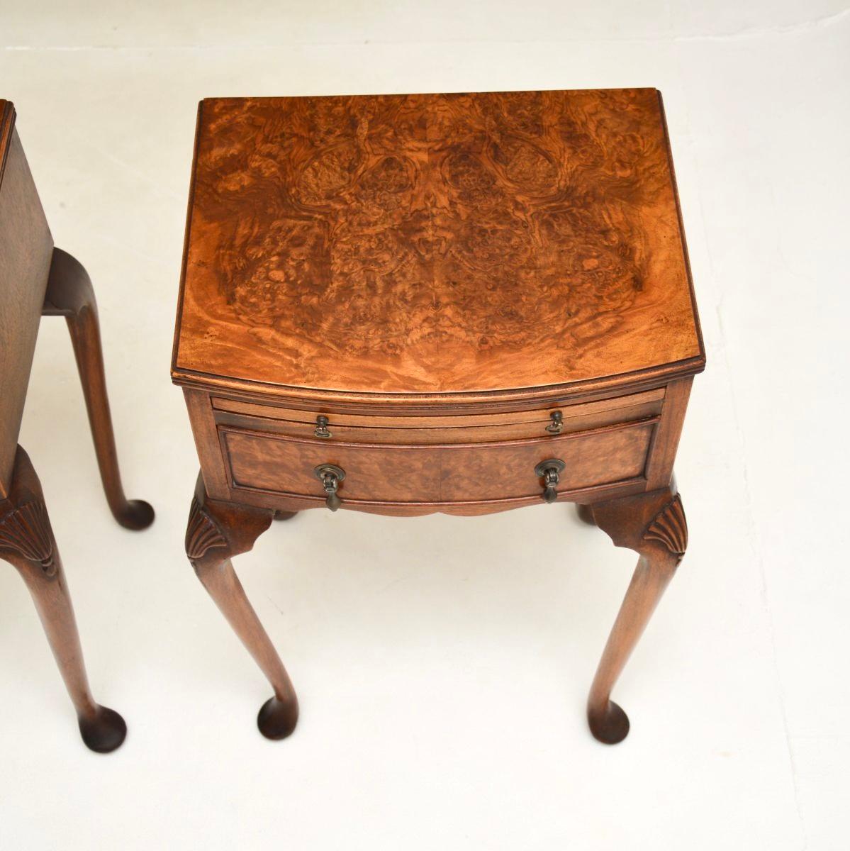 Pair of Antique Burr Walnut Bedside Tables 2
