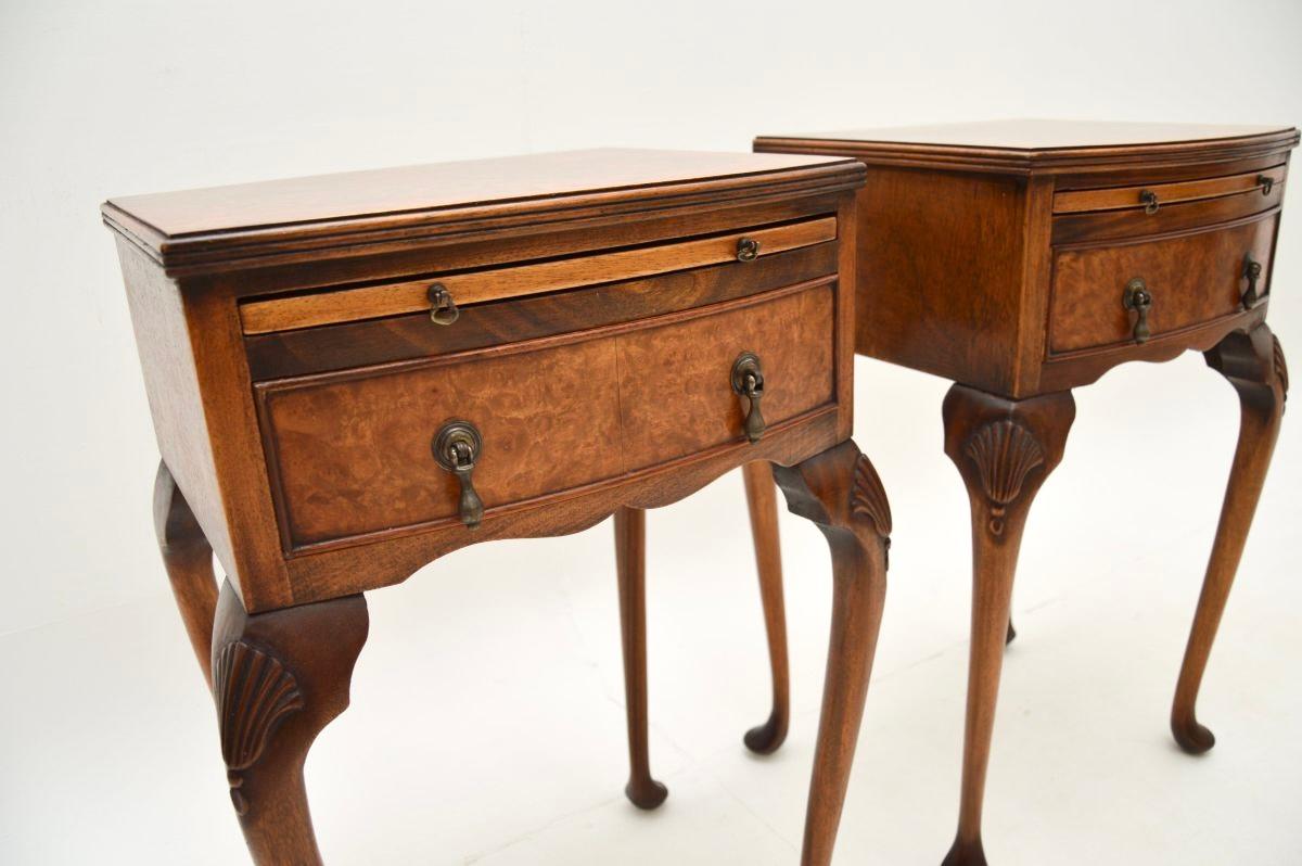 Pair of Antique Burr Walnut Bedside Tables 3