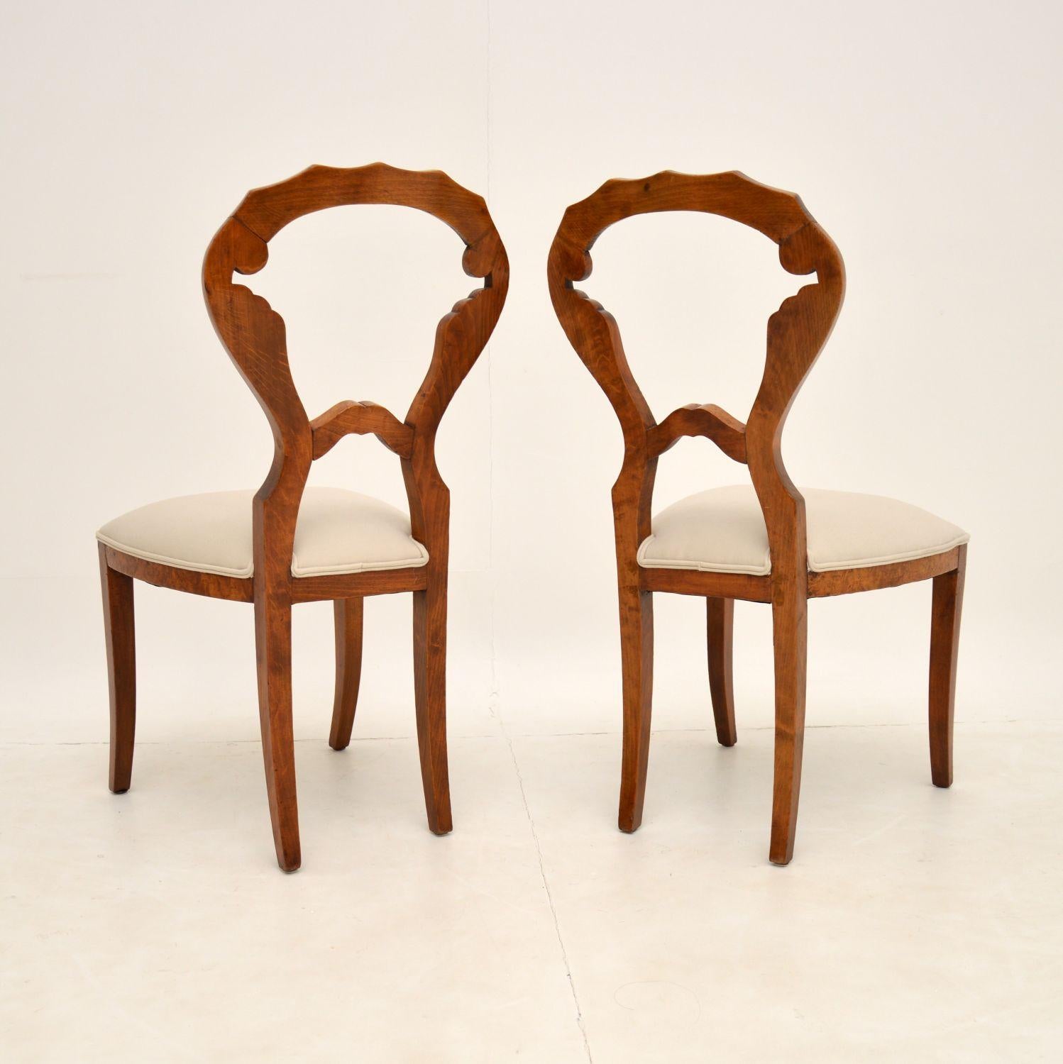 Pair of Antique Burr Walnut Biedermeier Side Chairs 3
