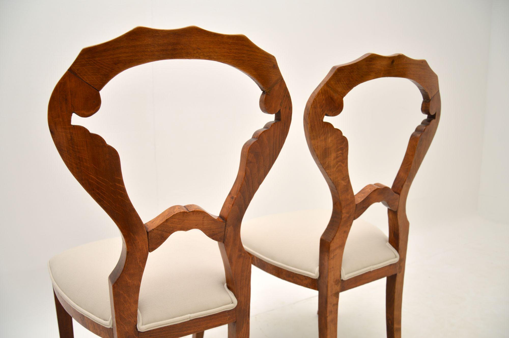 Pair of Antique Burr Walnut Biedermeier Side Chairs 4