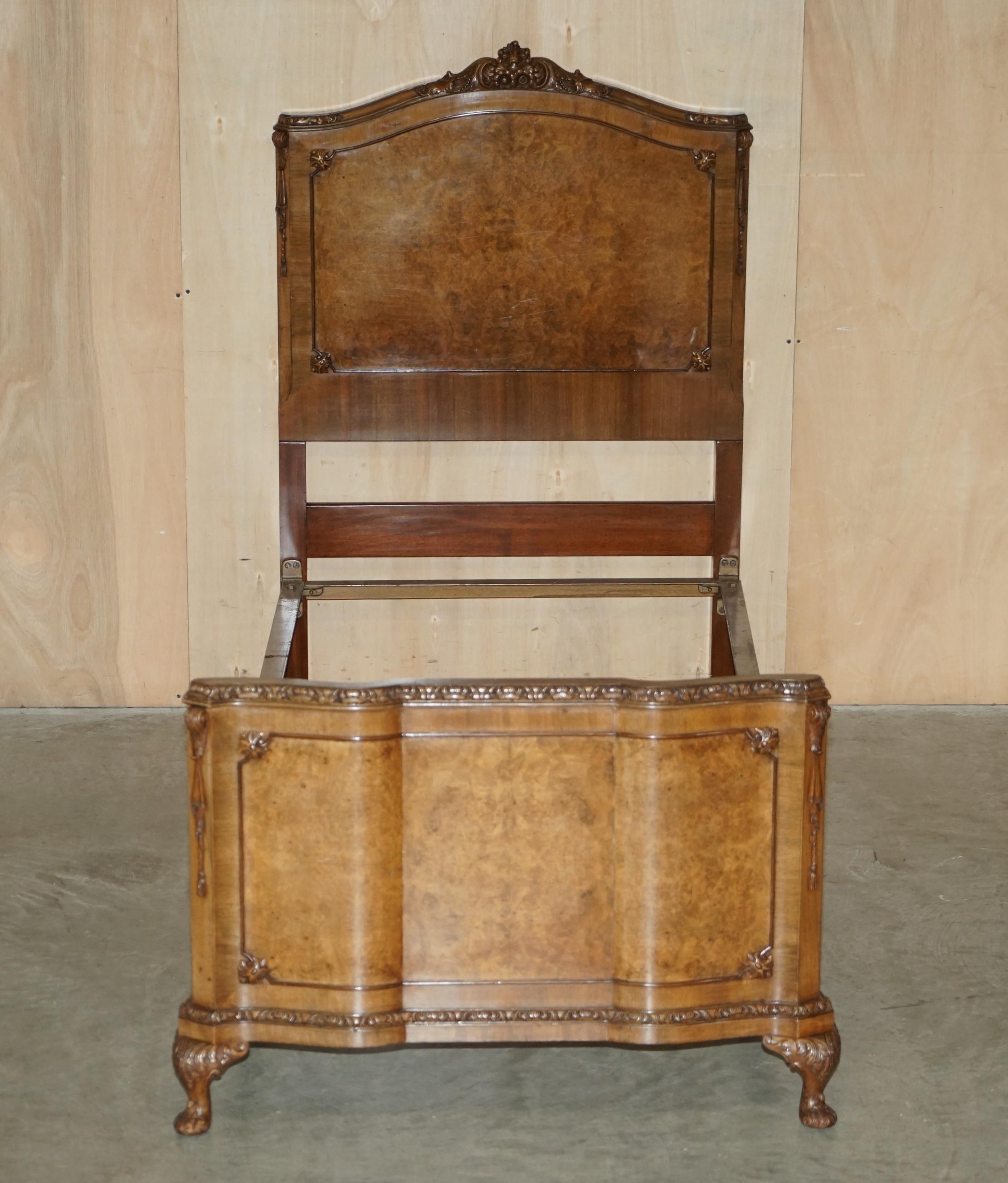 Edwardian Pair of Antique Burr Walnut circa 1900 Single Bedsteads Bed Frames Part Suite For Sale