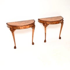 Pair of Antique Burr Walnut Console Tables