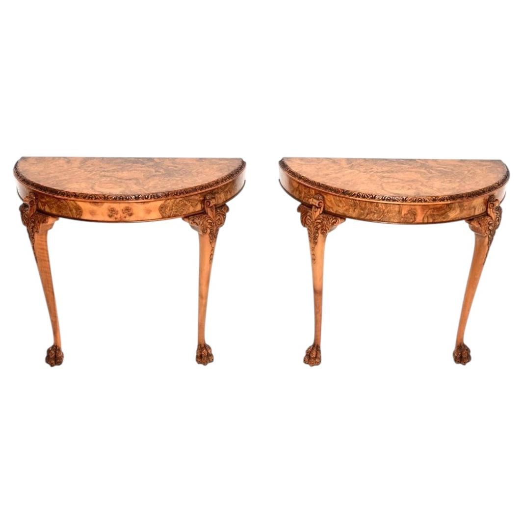 Pair of Antique Burr Walnut Console Tables