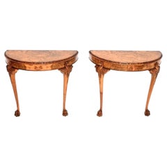Pair of Antique Burr Walnut Console Tables