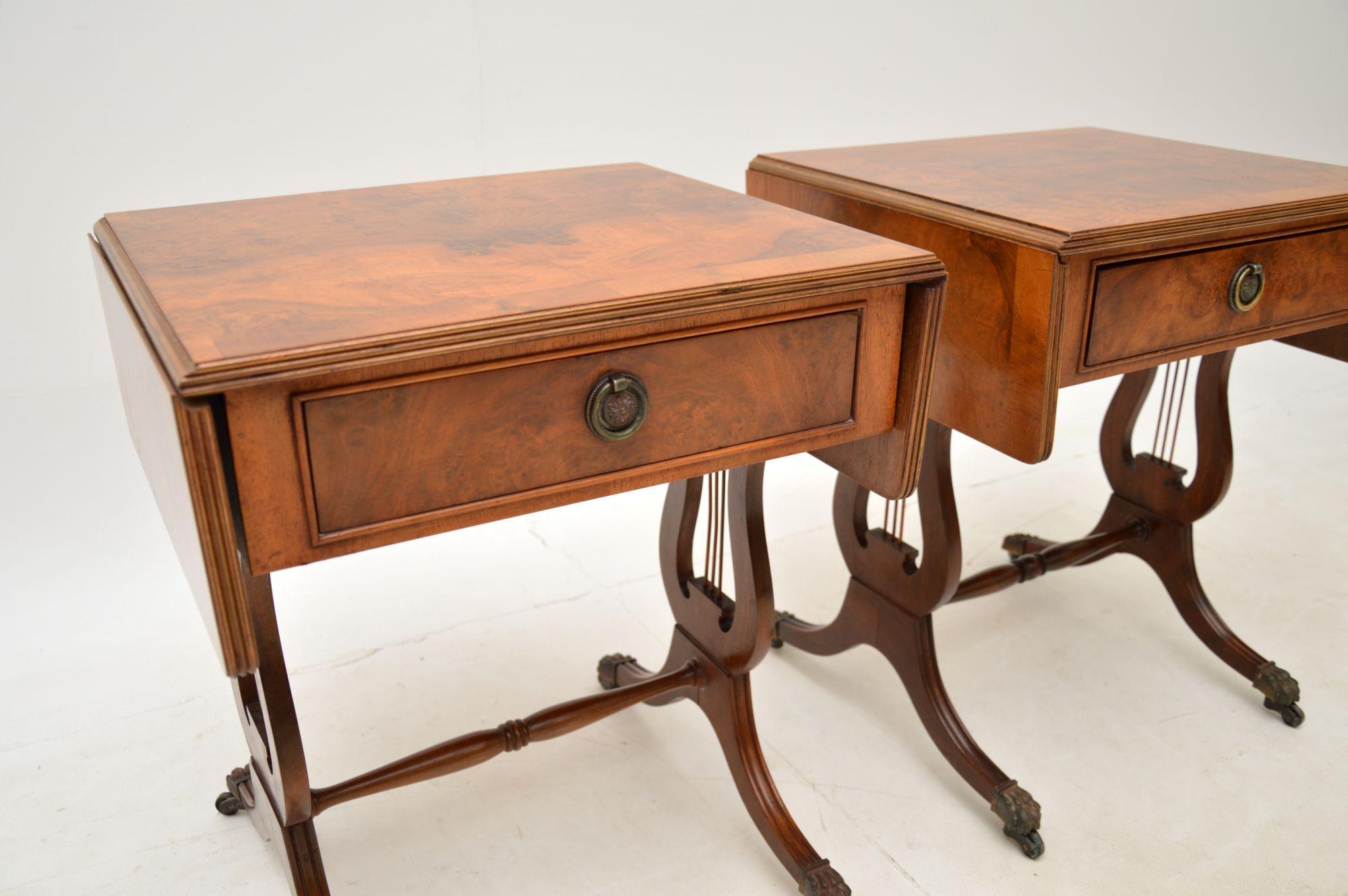 Pair of Antique Burr Walnut Drop Leaf Side Tables 4