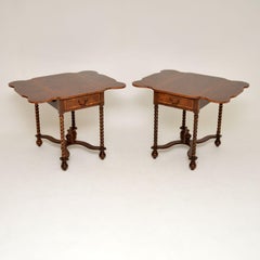 Pair of Antique Burr Walnut Drop-Leaf Side Tables