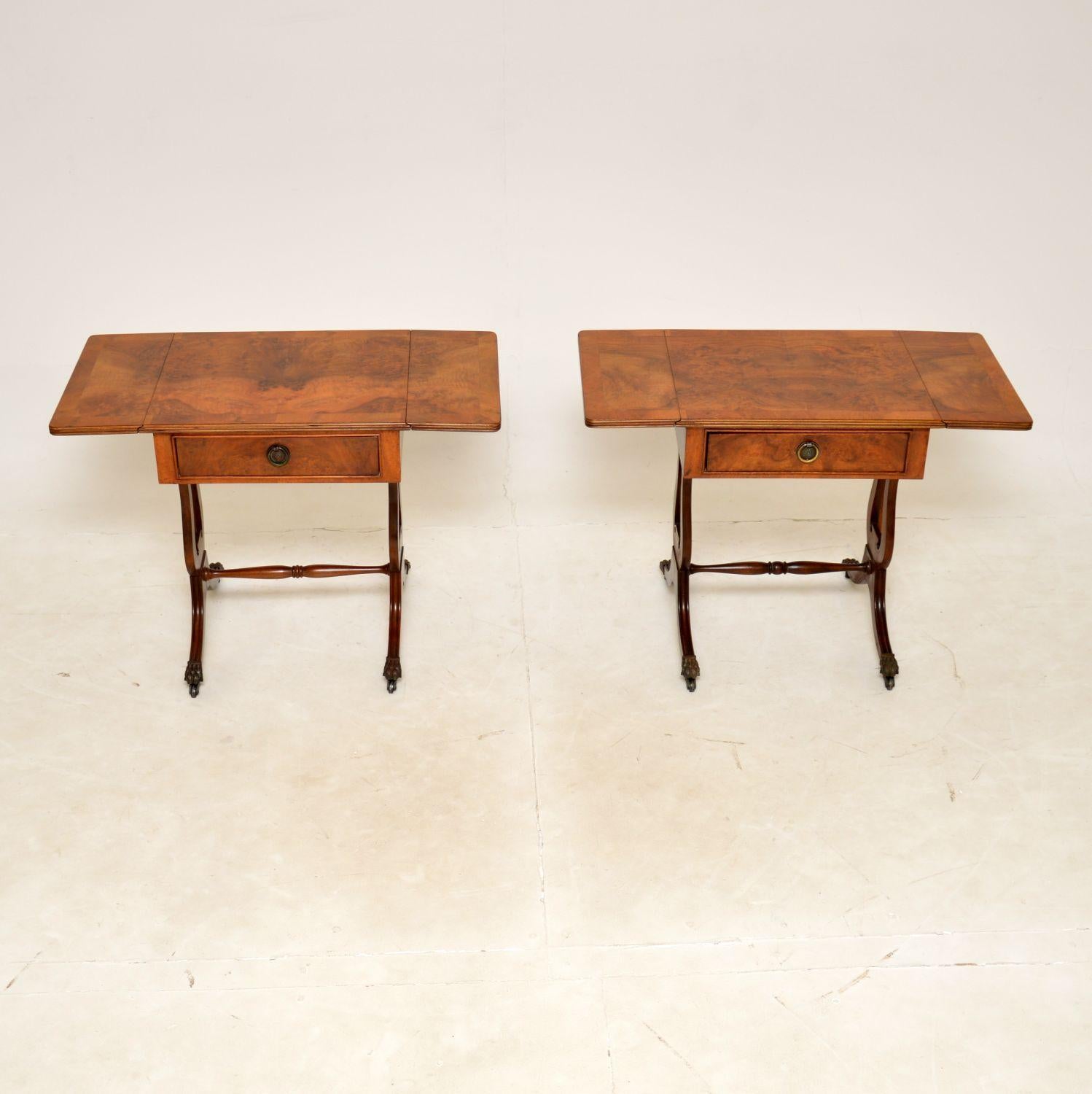 Regency Pair of Antique Burr Walnut Drop Leaf Side Tables