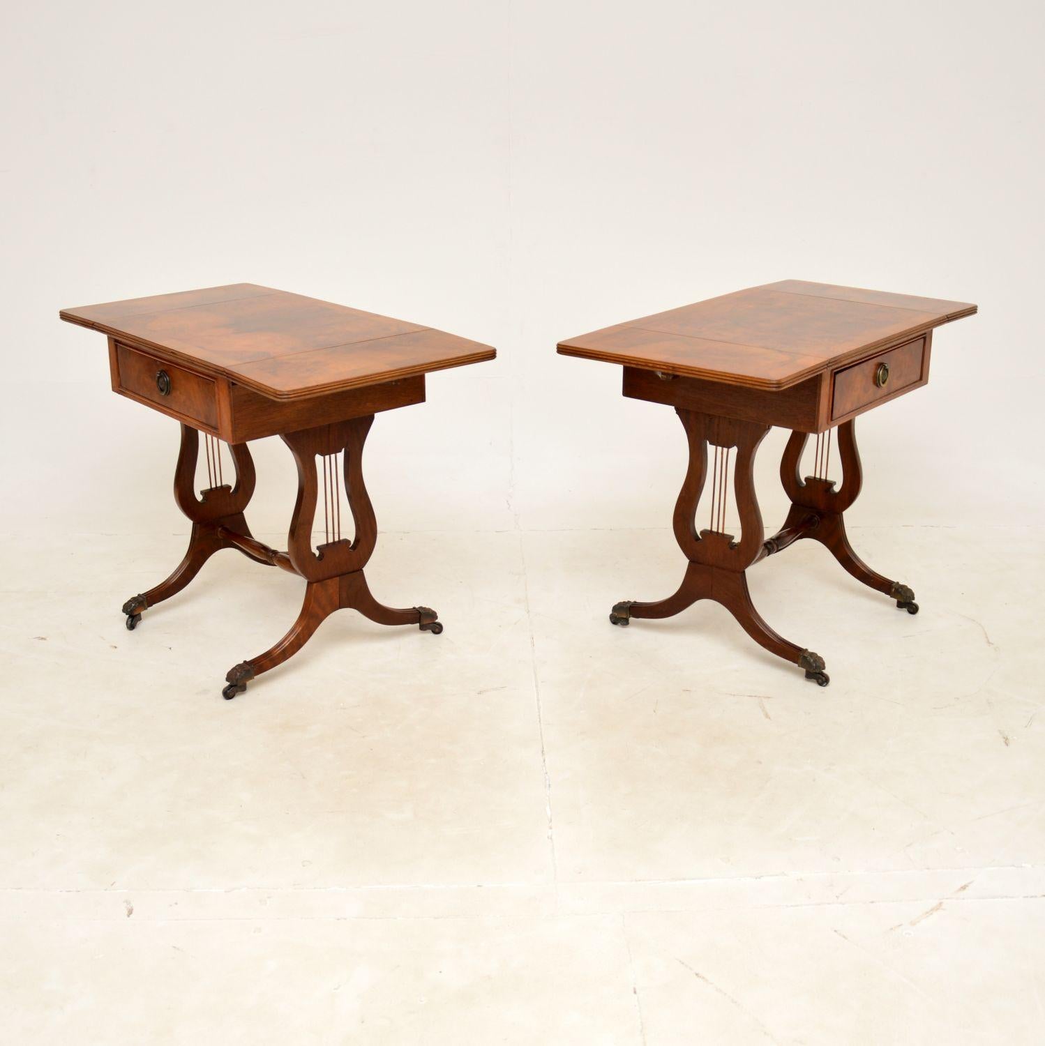 Pair of Antique Burr Walnut Drop Leaf Side Tables In Good Condition In London, GB