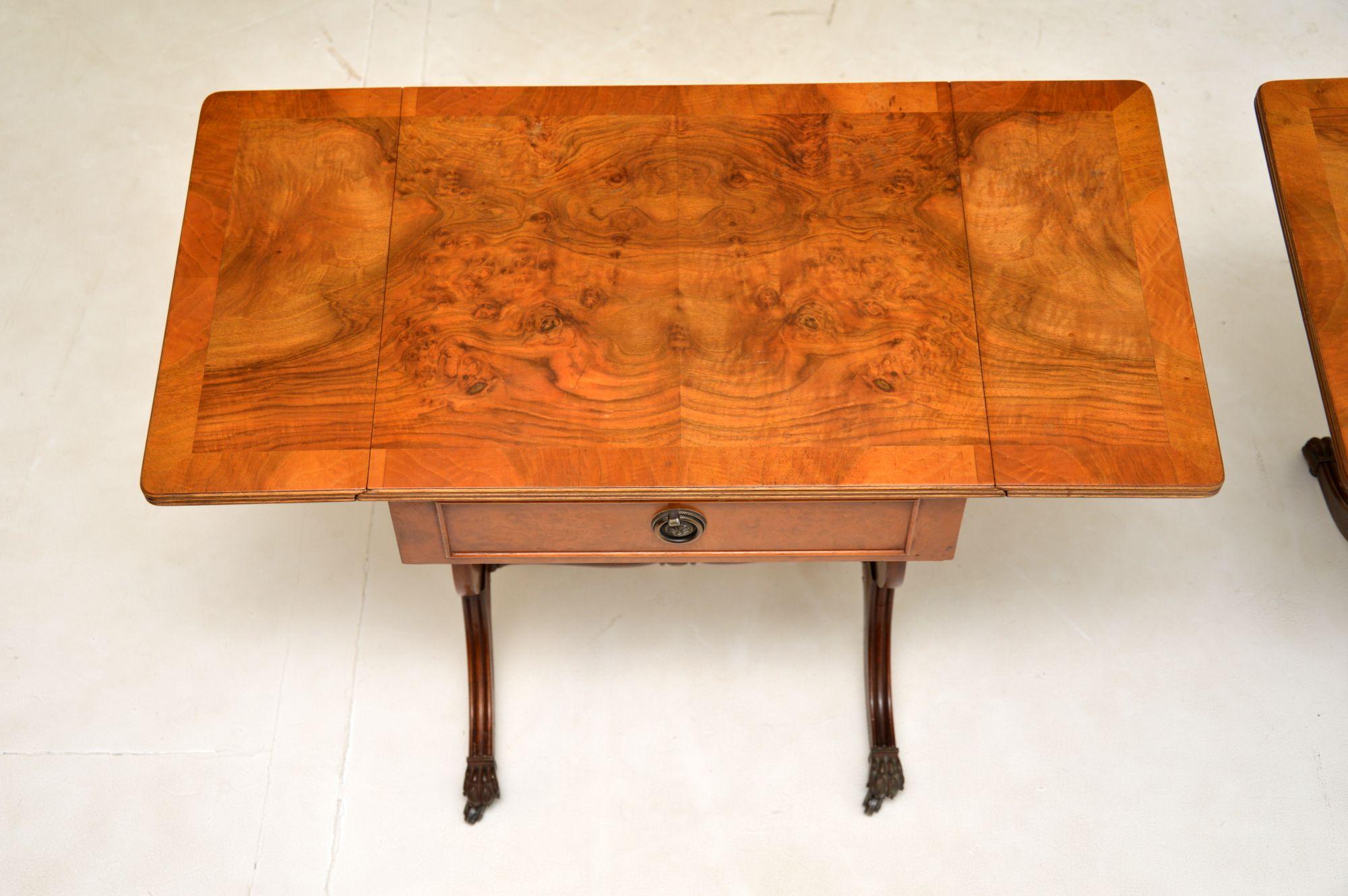 Mid-20th Century Pair of Antique Burr Walnut Drop Leaf Side Tables