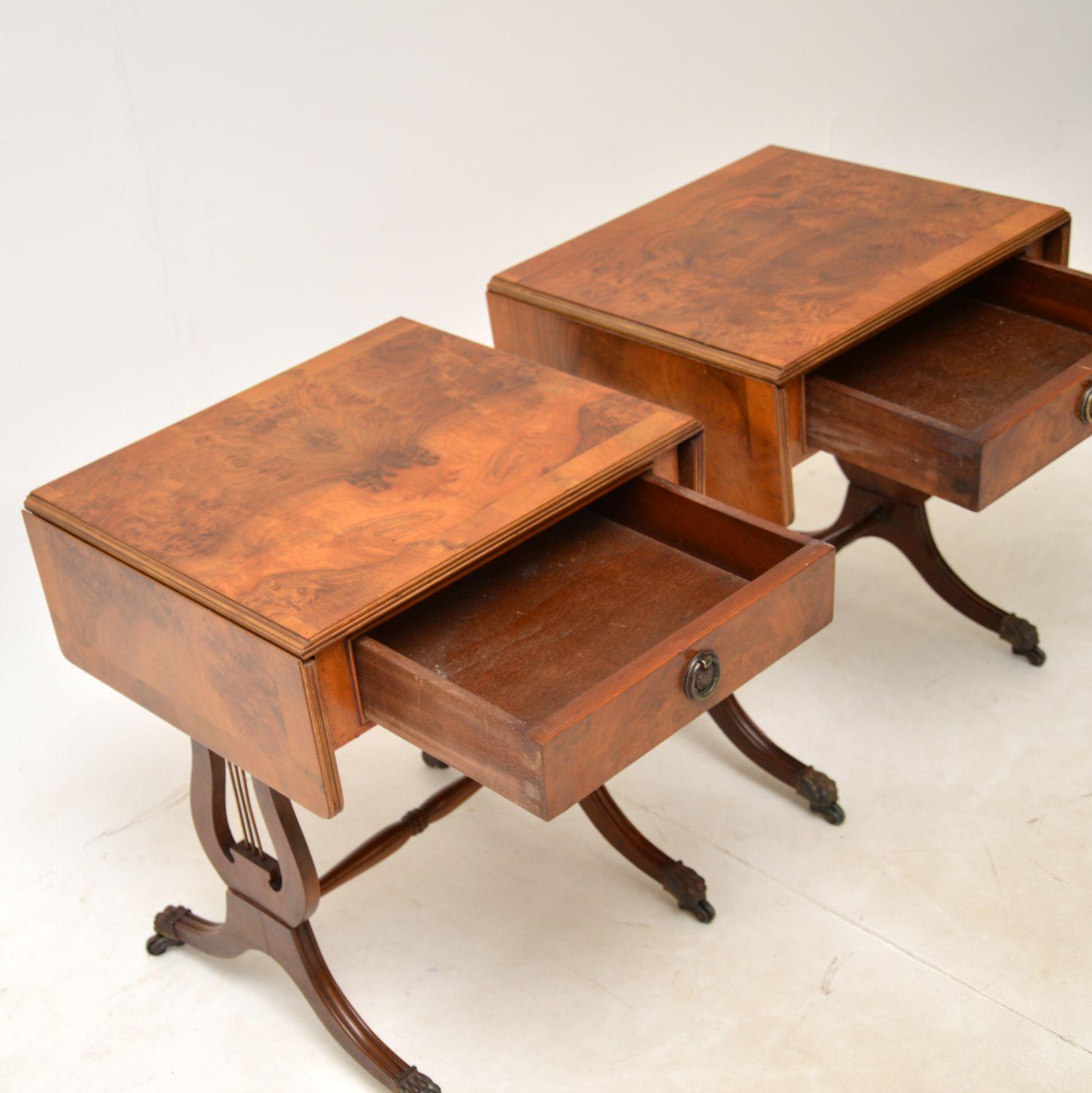 Pair of Antique Burr Walnut Drop Leaf Side Tables 3