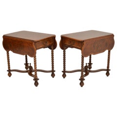 Pair of Antique Burr Walnut Drop-Leaf Side Tables