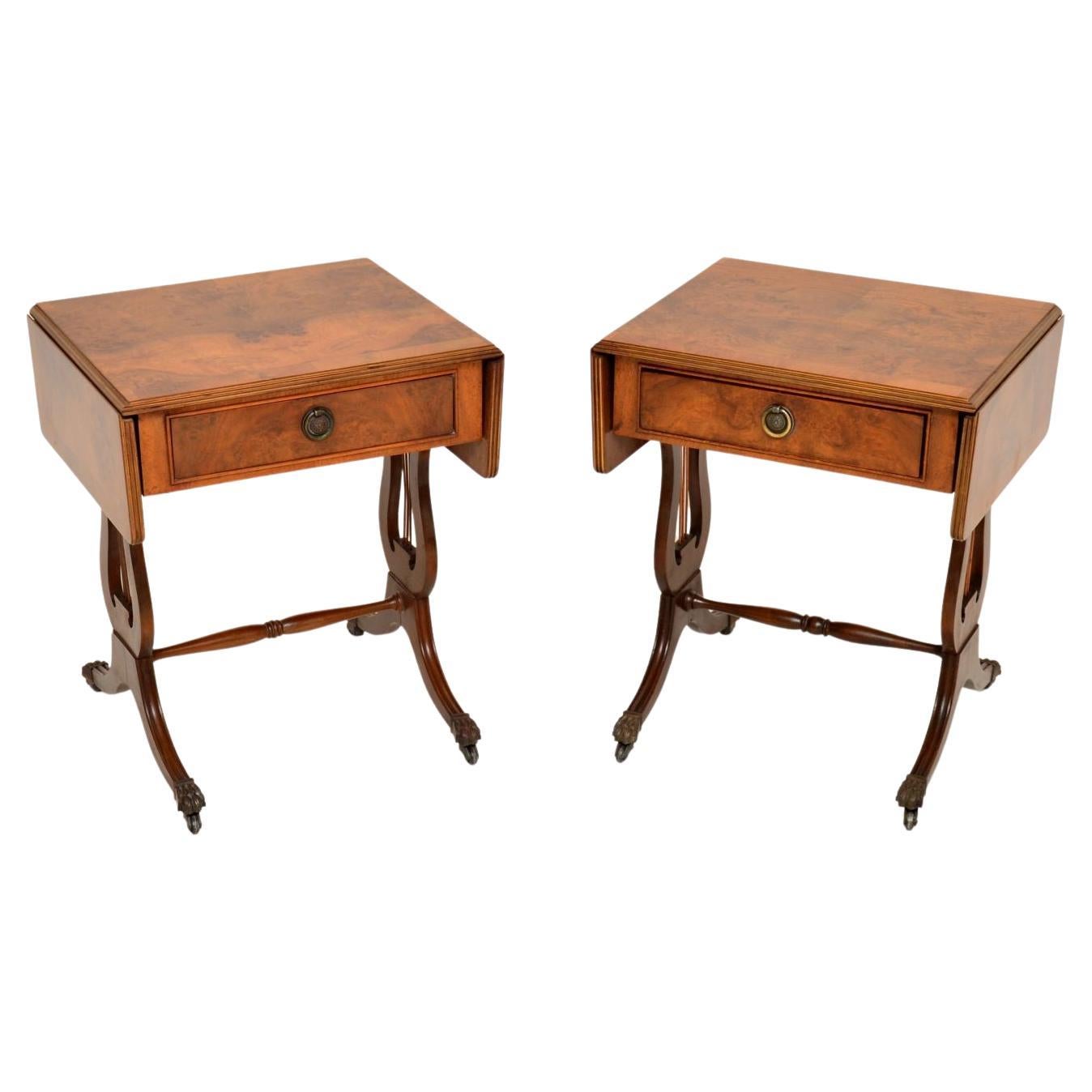 Pair of Antique Burr Walnut Drop Leaf Side Tables
