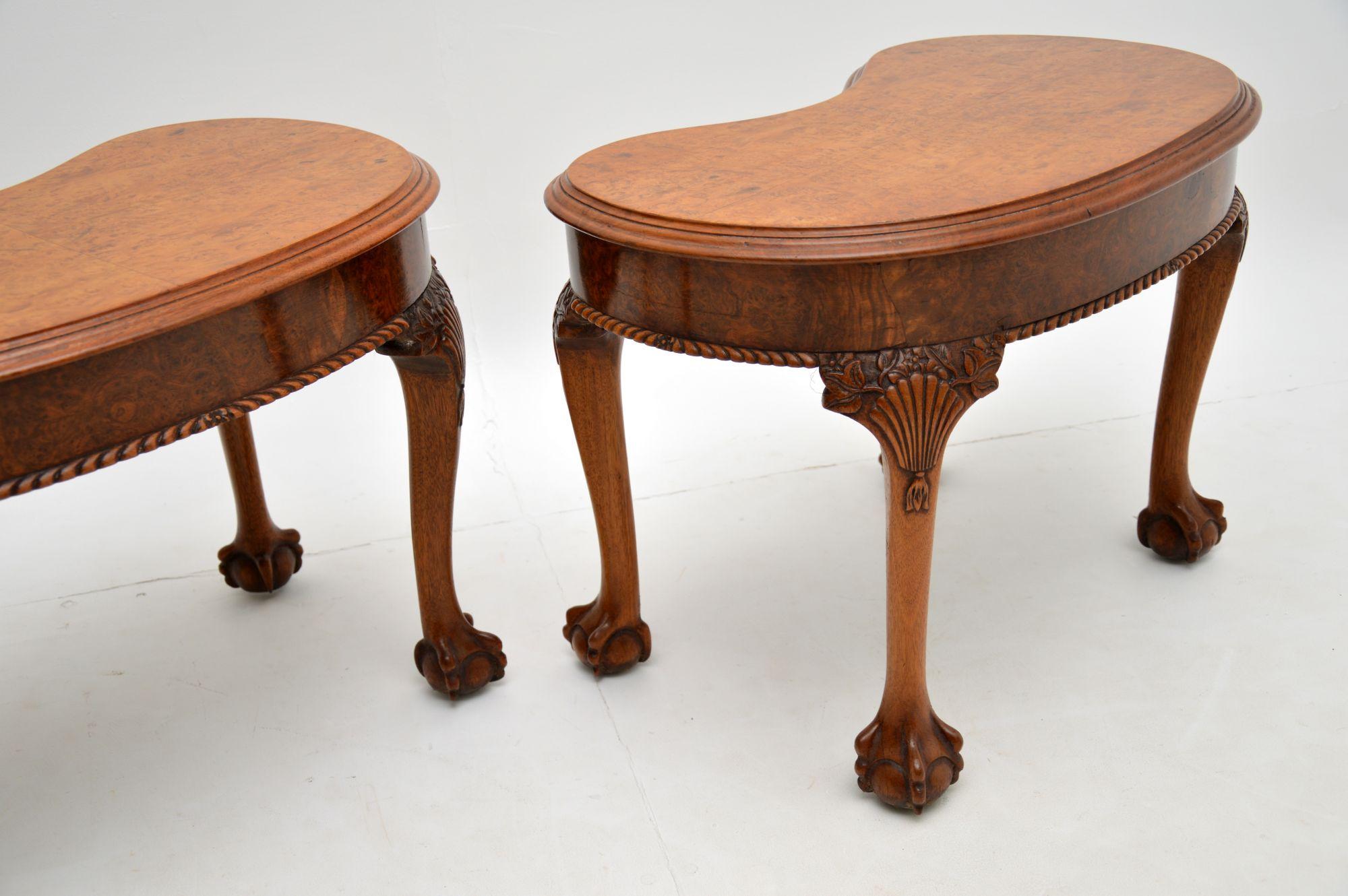 Pair of Antique Burr Walnut Kidney Side Tables 4