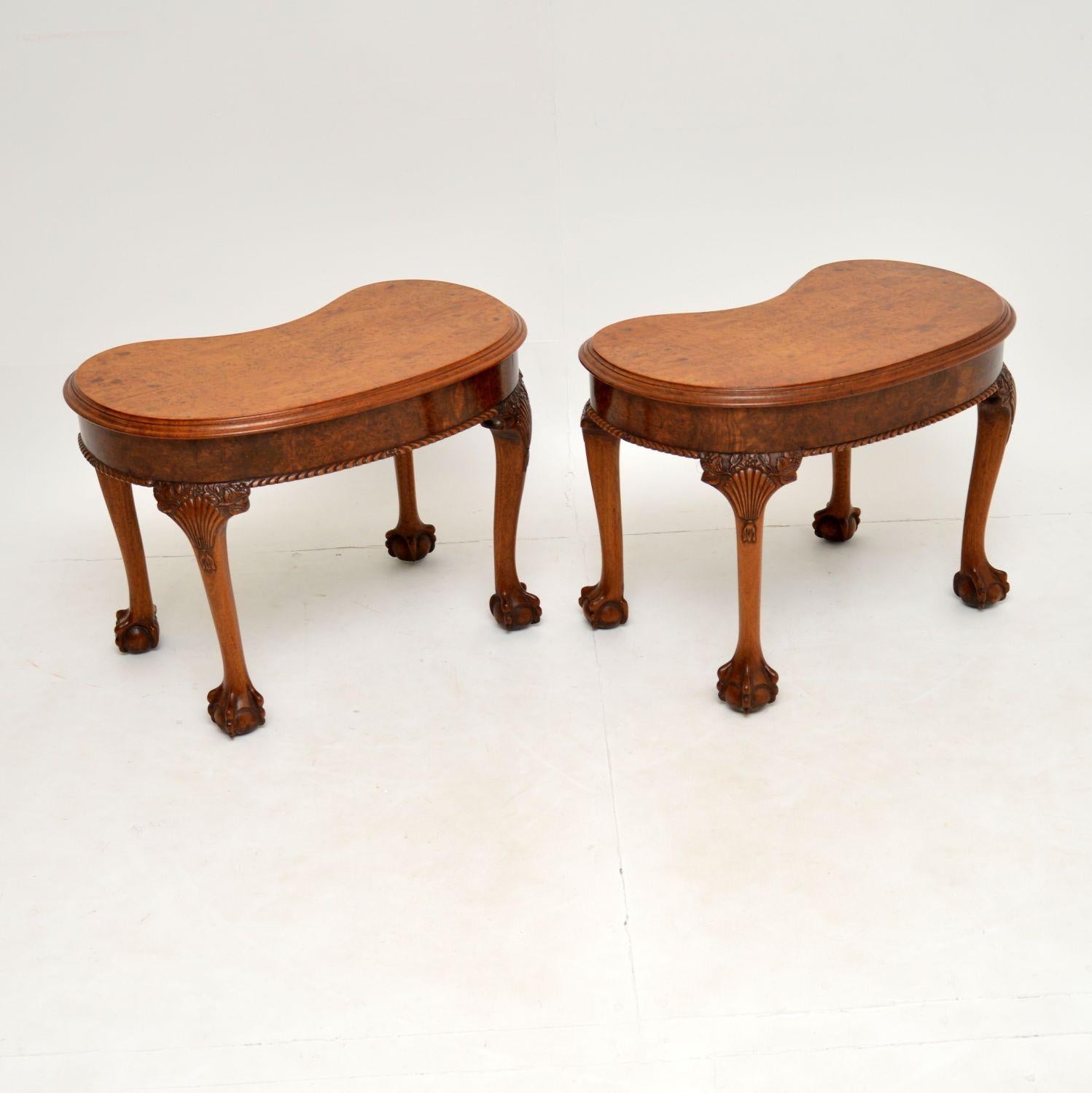 Pair of Antique Burr Walnut Kidney Side Tables 3