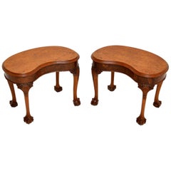 Pair of Antique Burr Walnut Kidney Side Tables