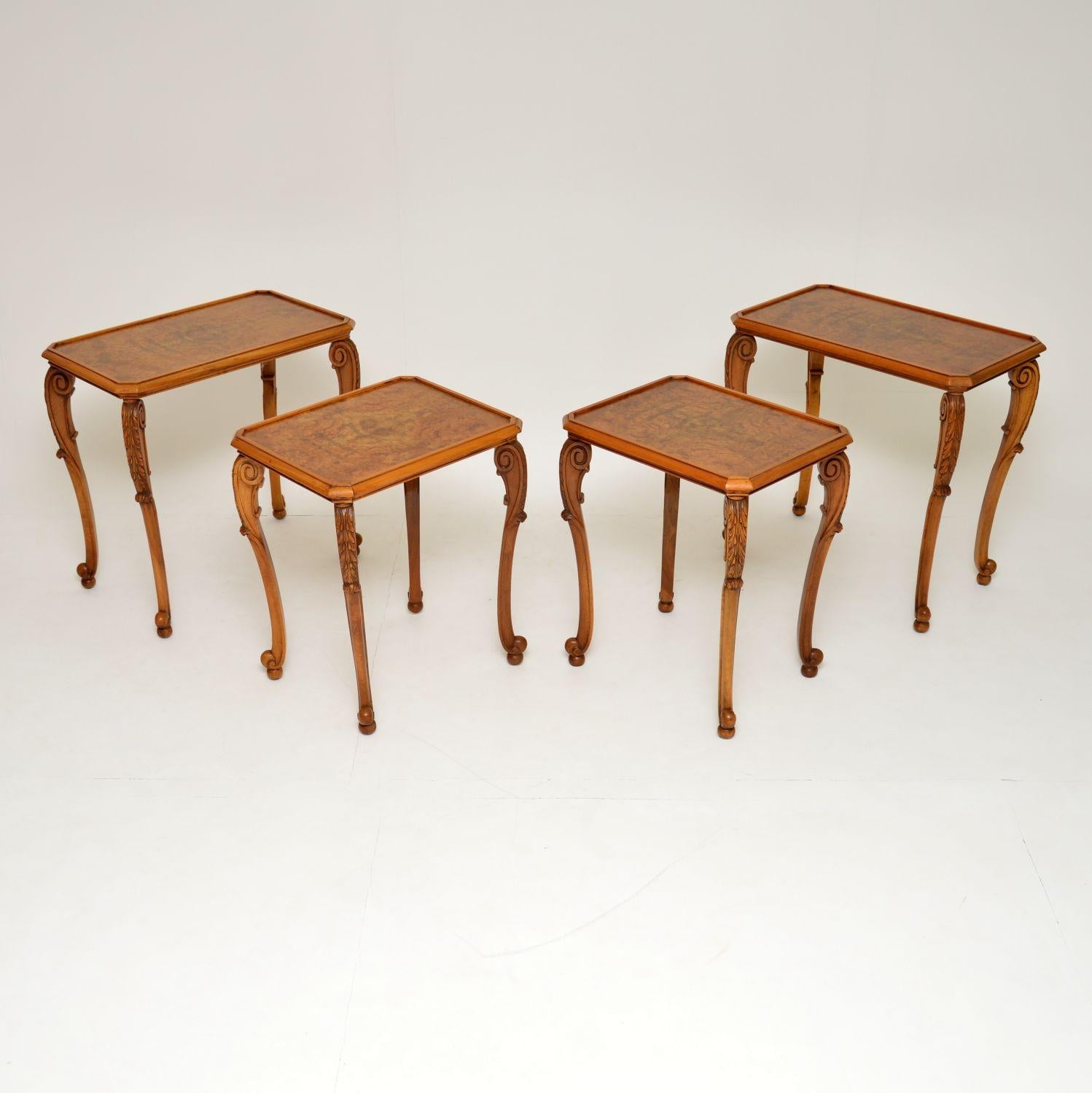 English Pair of Antique Burr Walnut Nesting Side Tables
