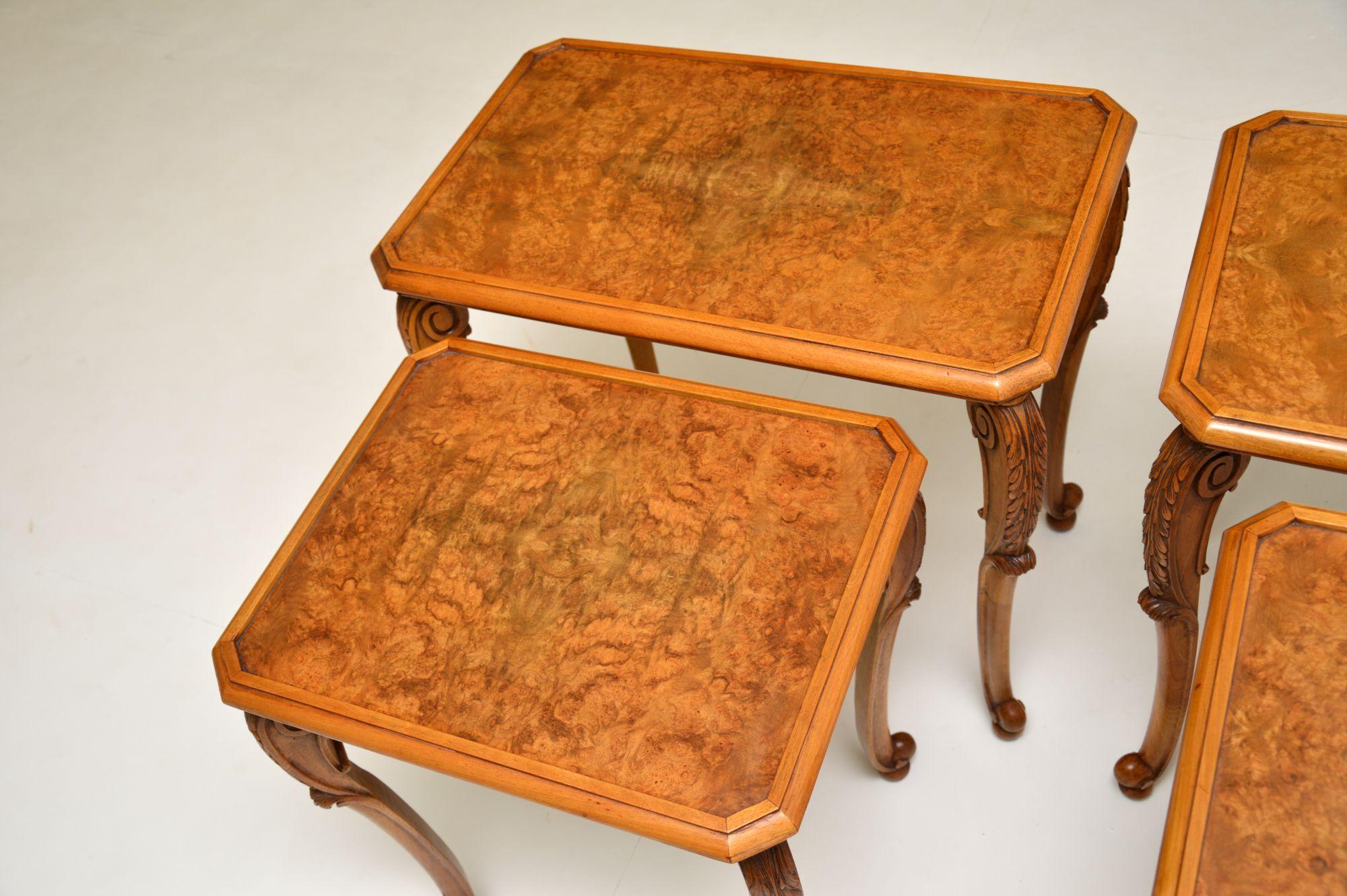 Early 20th Century Pair of Antique Burr Walnut Nesting Side Tables