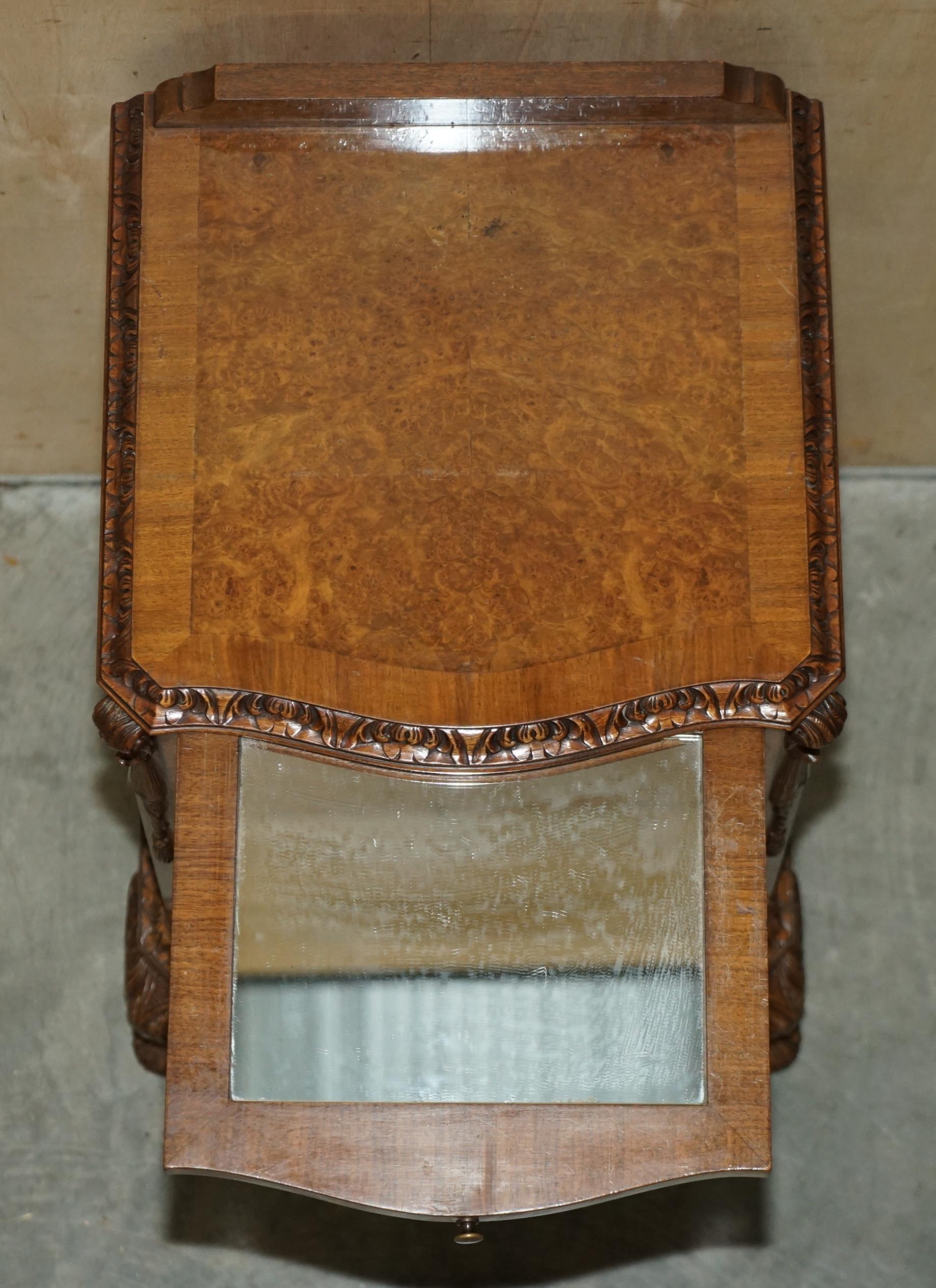 Pair of Antique Burr Walnut Satinwood Bedside Tables Butlers Slip Serving Trays 11