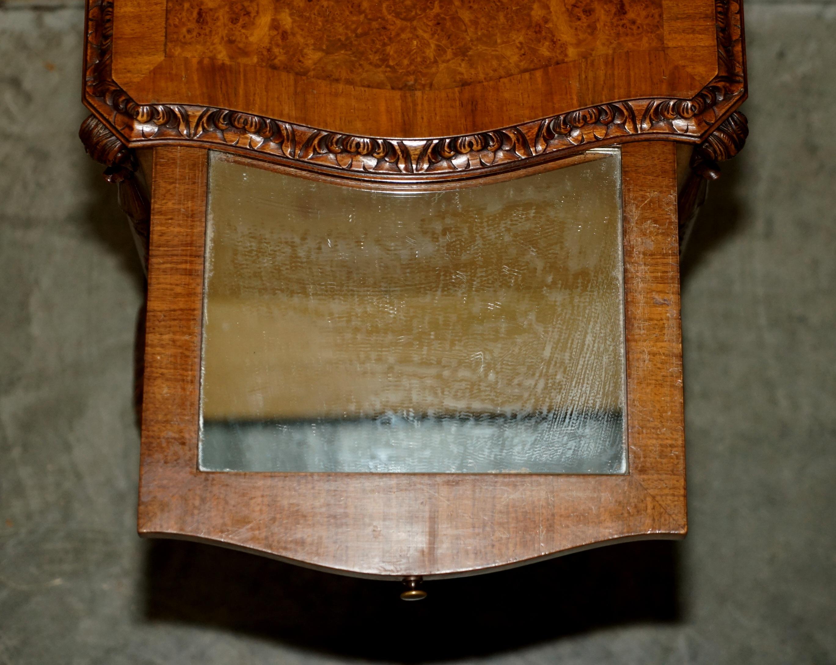 Pair of Antique Burr Walnut Satinwood Bedside Tables Butlers Slip Serving Trays 12