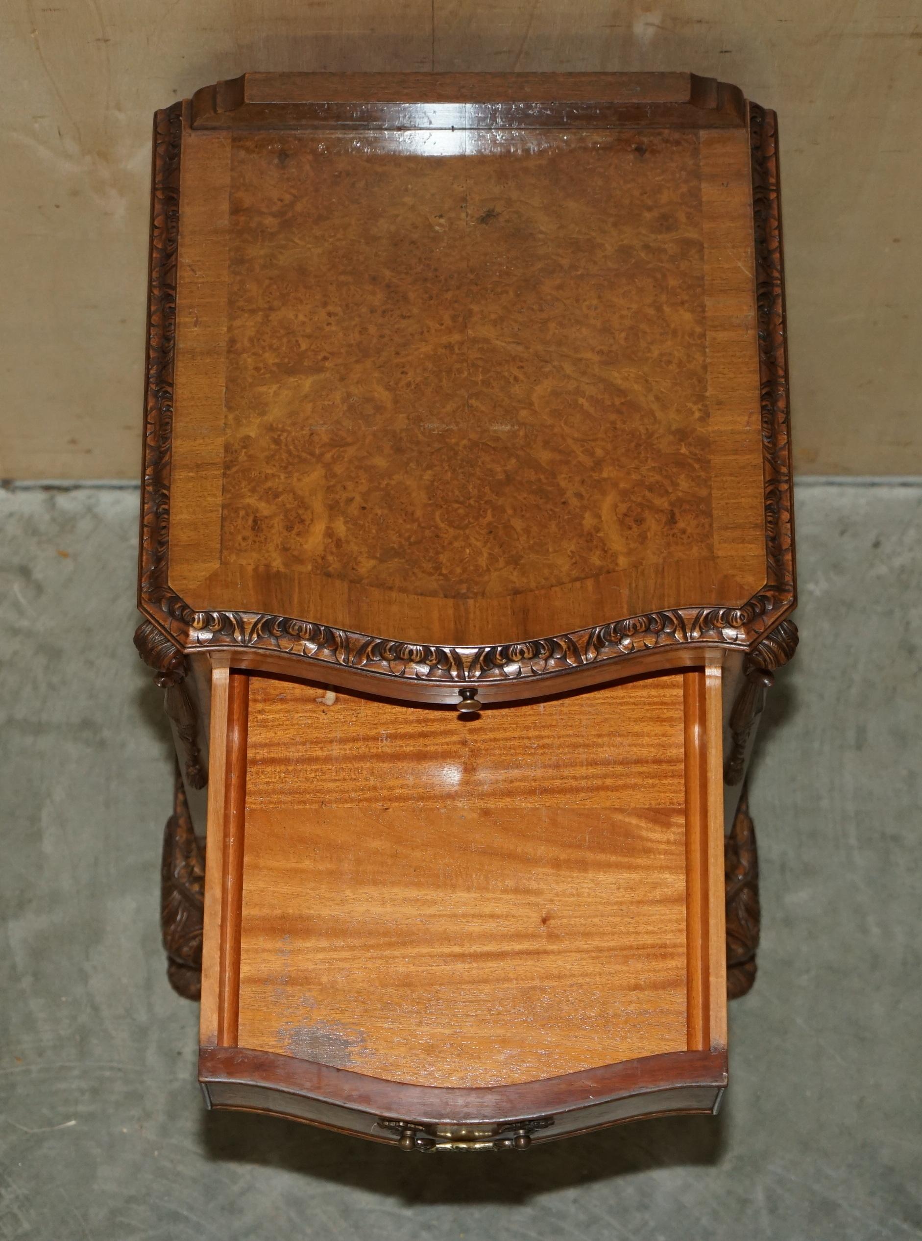 Pair of Antique Burr Walnut Satinwood Bedside Tables Butlers Slip Serving Trays 13