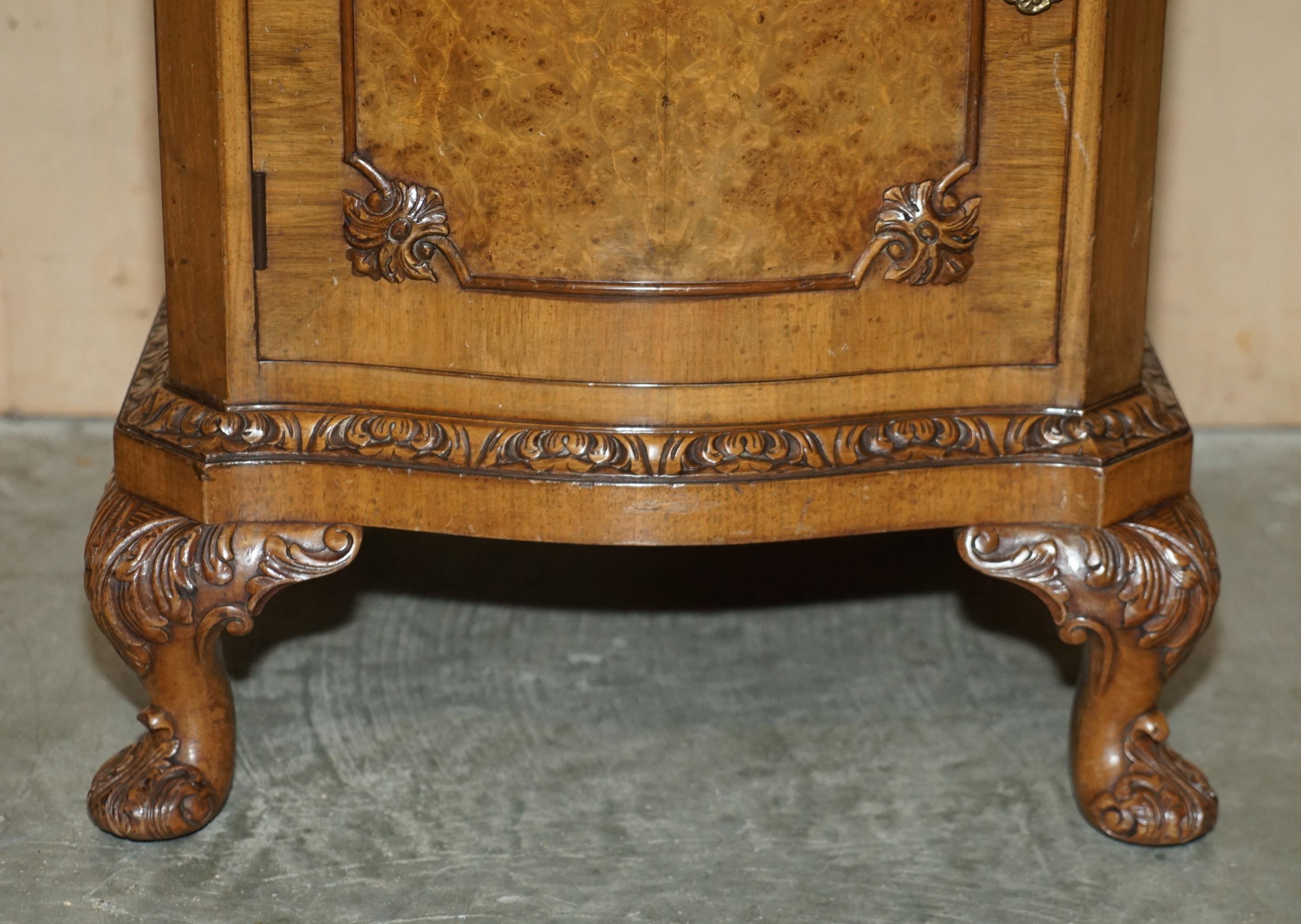 20th Century Pair of Antique Burr Walnut Satinwood Bedside Tables Butlers Slip Serving Trays