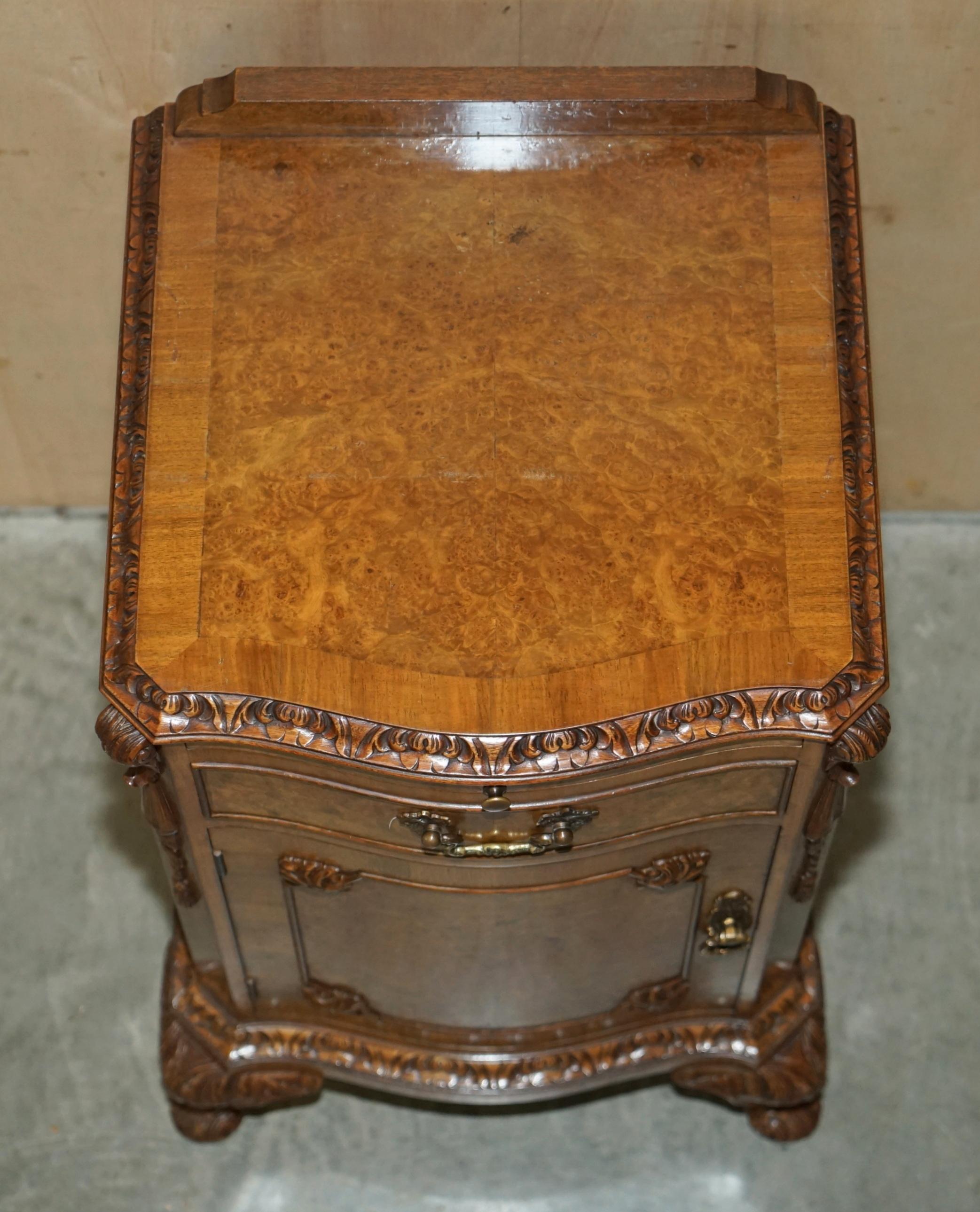 Pair of Antique Burr Walnut Satinwood Bedside Tables Butlers Slip Serving Trays 3