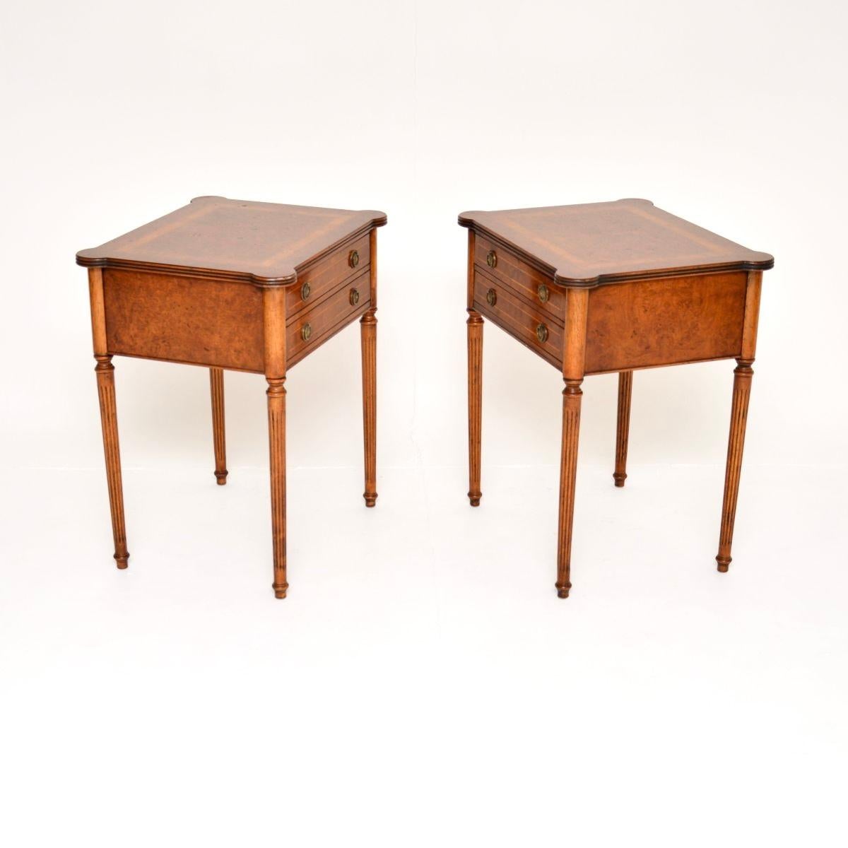 British Pair of Antique Burr Walnut Side Tables For Sale