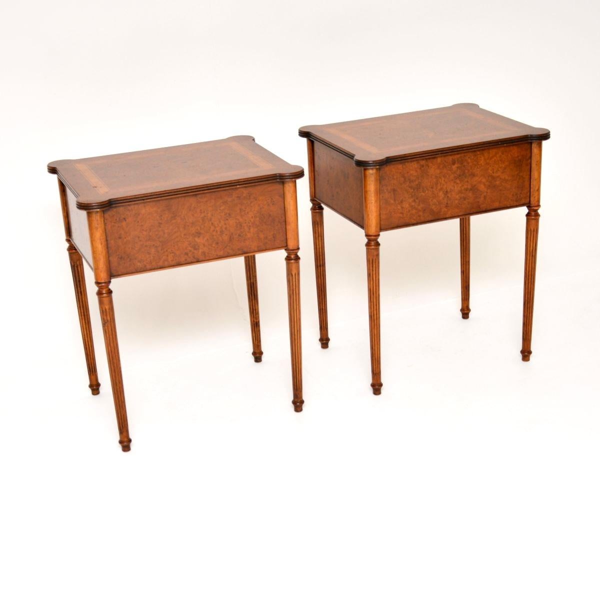 Mid-20th Century Pair of Antique Burr Walnut Side Tables For Sale