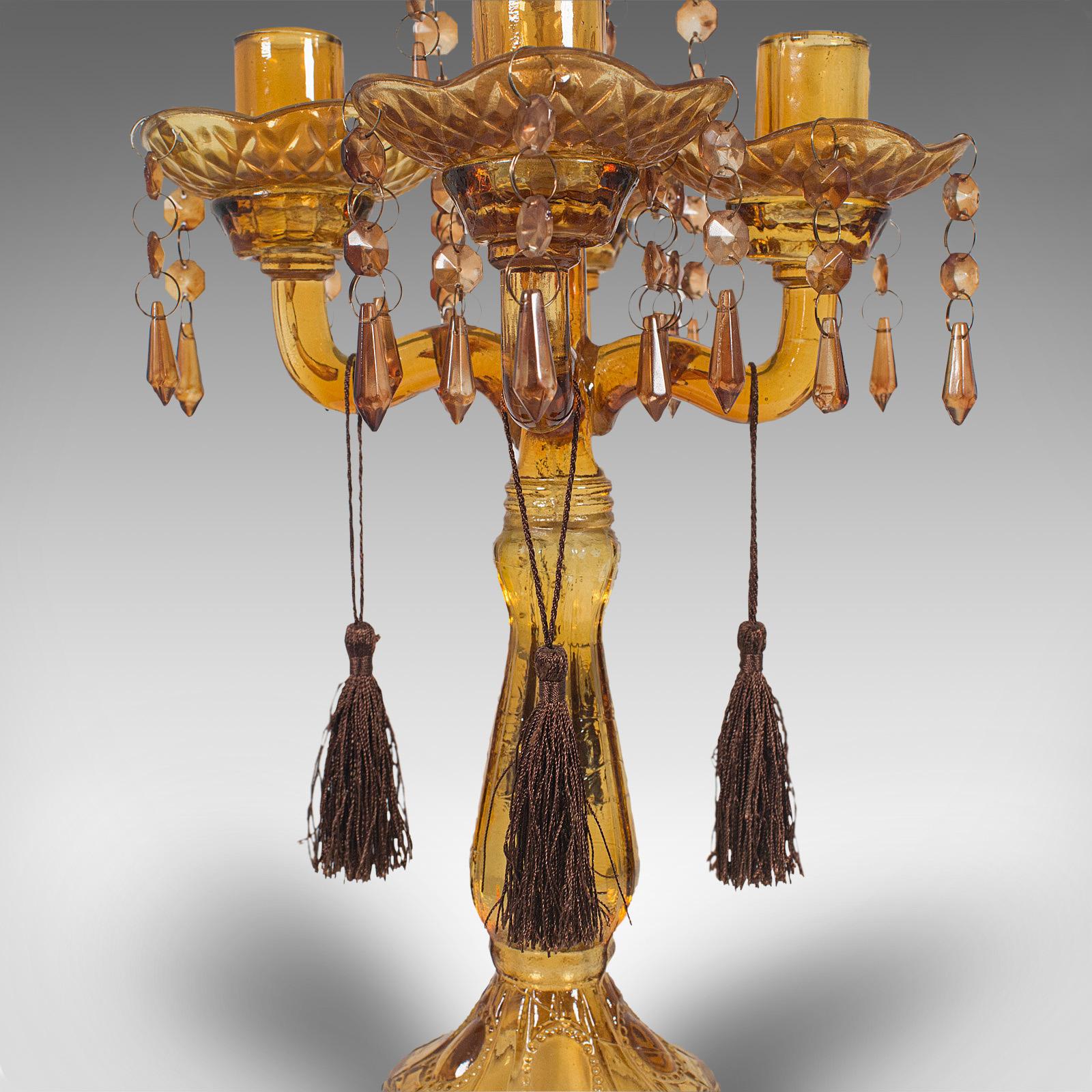 Pair of, Antique Candelabra, English, Glass, Candle Stand, Victorian, circa 1890 5