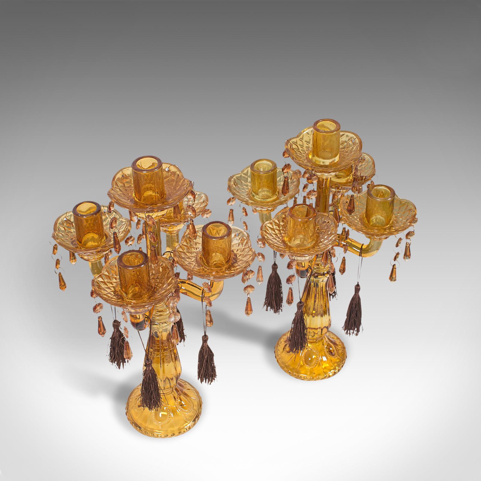 Pair of, Antique Candelabra, English, Glass, Candle Stand, Victorian, circa 1890 In Good Condition In Hele, Devon, GB