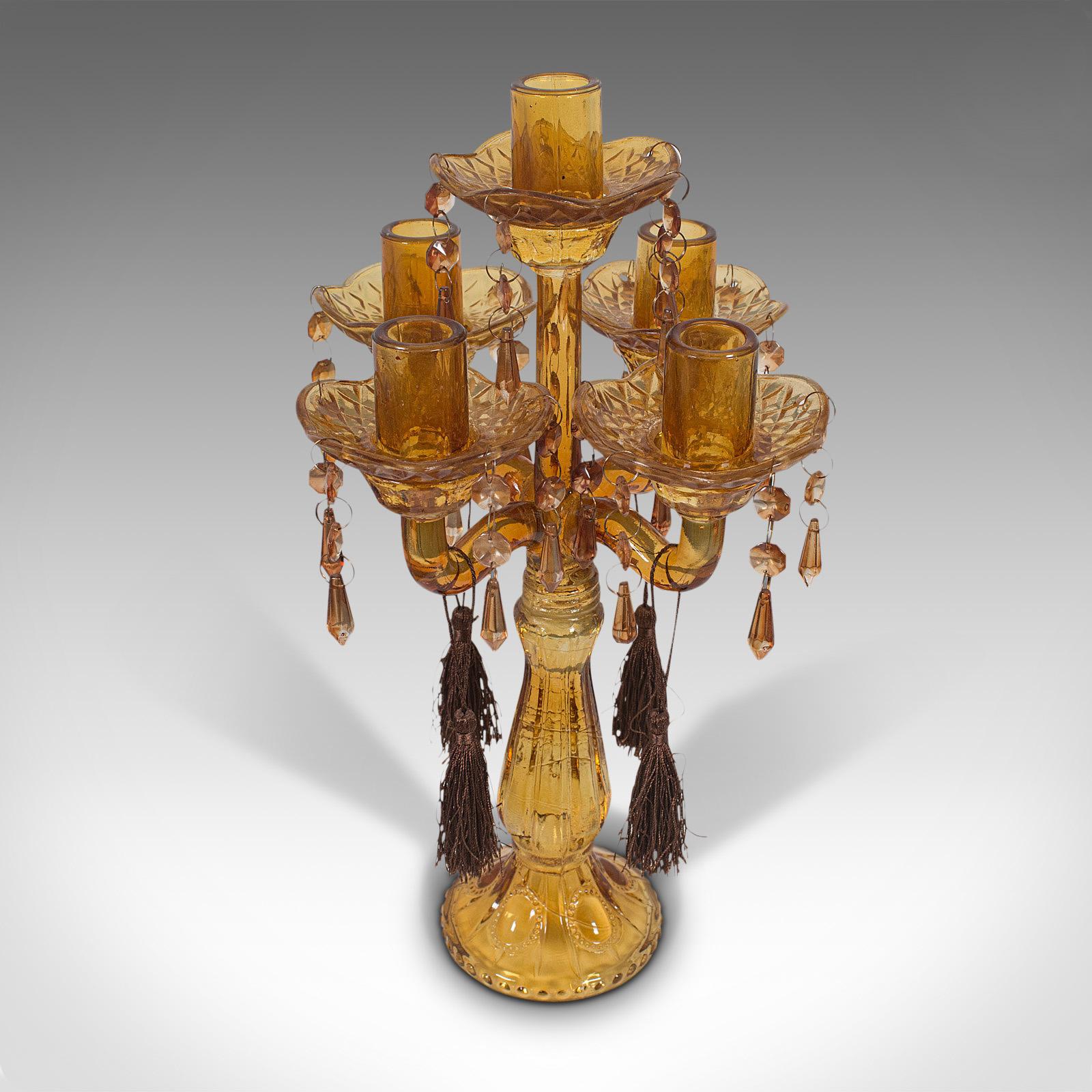 19th Century Pair of, Antique Candelabra, English, Glass, Candle Stand, Victorian, circa 1890