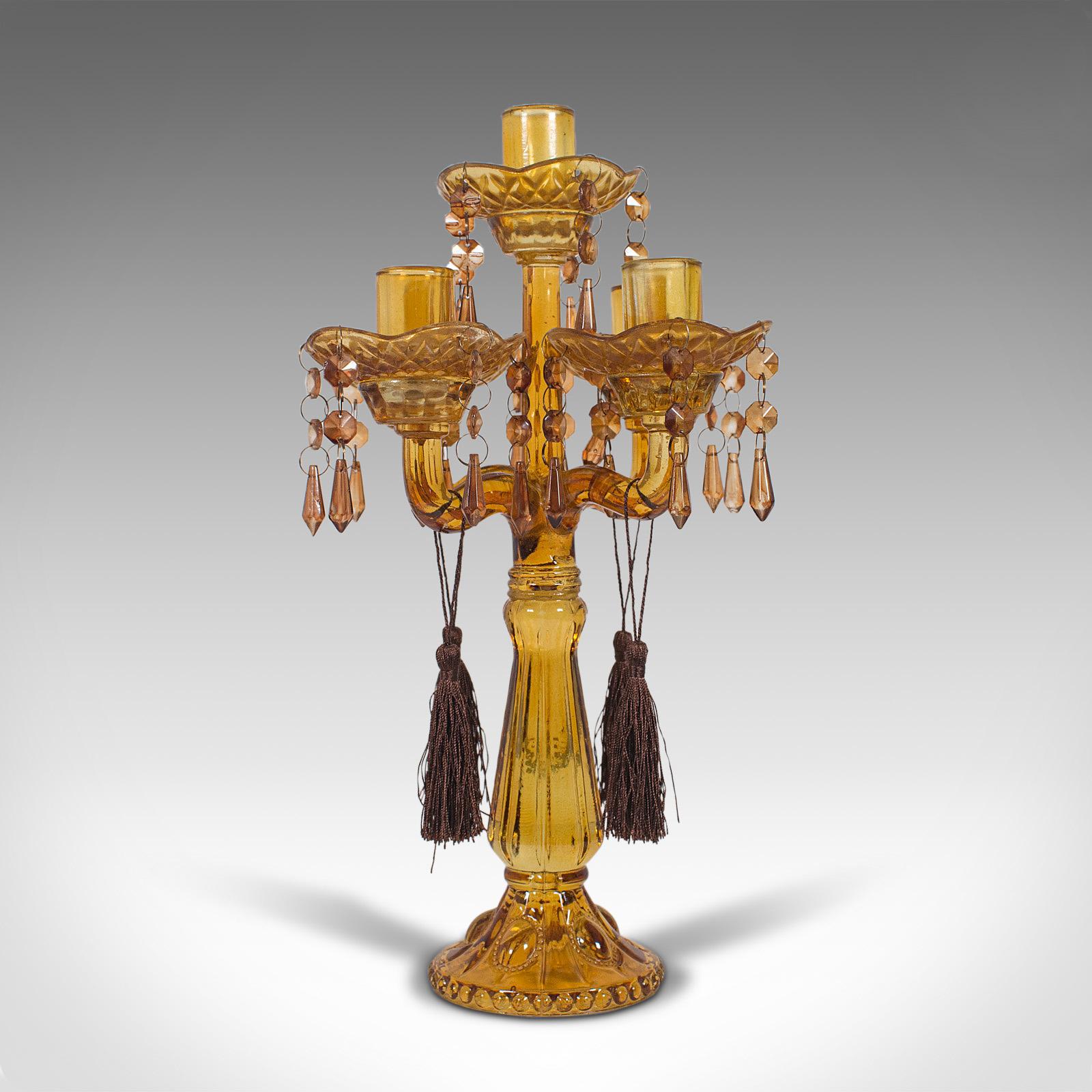 Pair of, Antique Candelabra, English, Glass, Candle Stand, Victorian, circa 1890 1