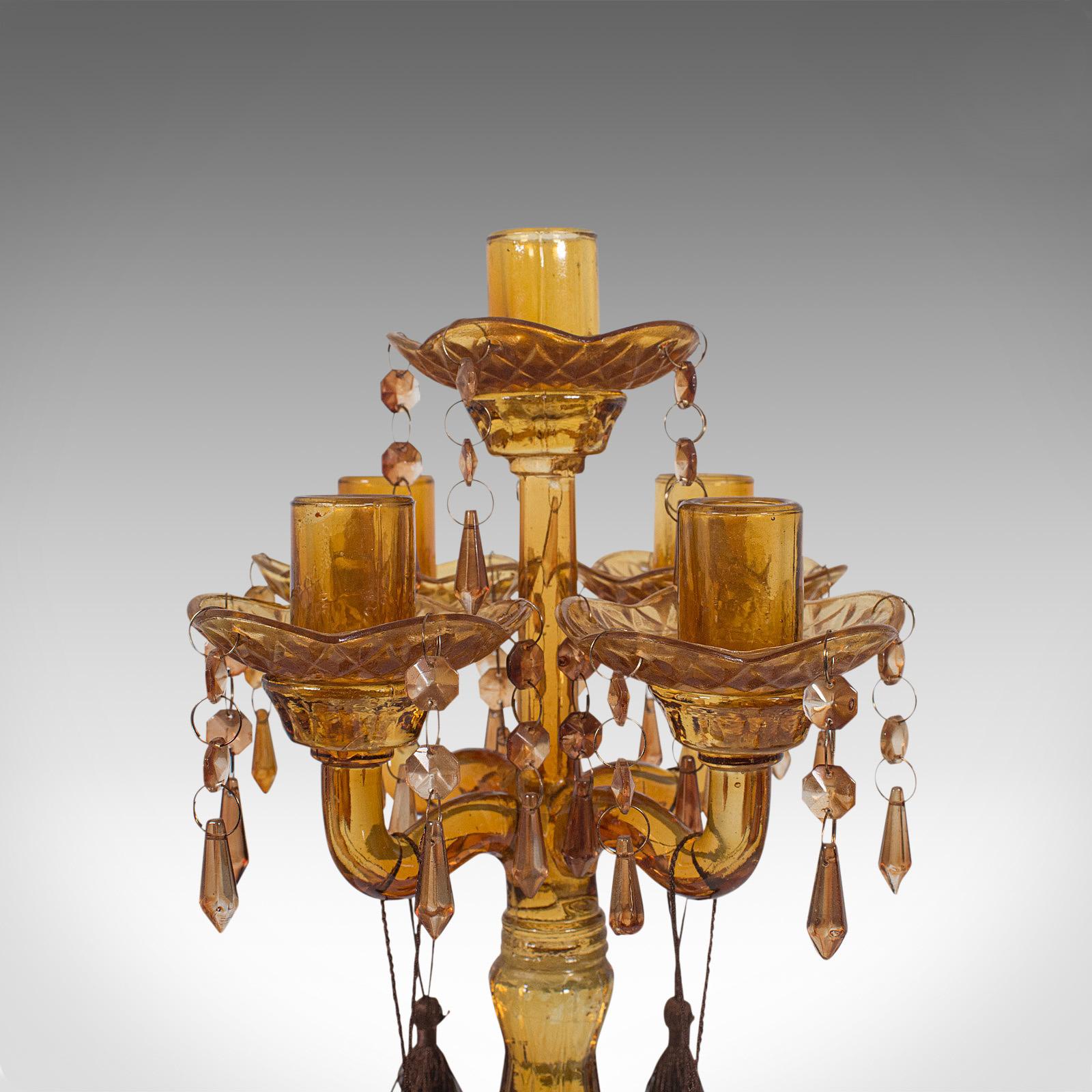 Pair of, Antique Candelabra, English, Glass, Candle Stand, Victorian, circa 1890 2