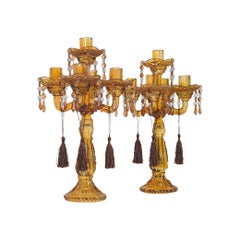 Paire de chandeliers anciens:: anglais:: en verre:: support de bougie:: victorien:: circa 1890