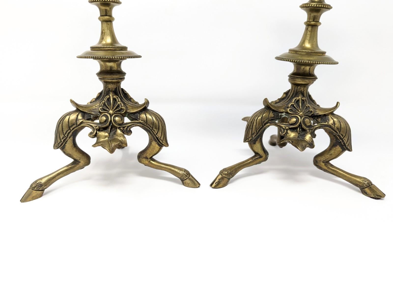 Pair of Antique Candelabras, 19th Century European Brass Candlesticks Footed For Sale 3