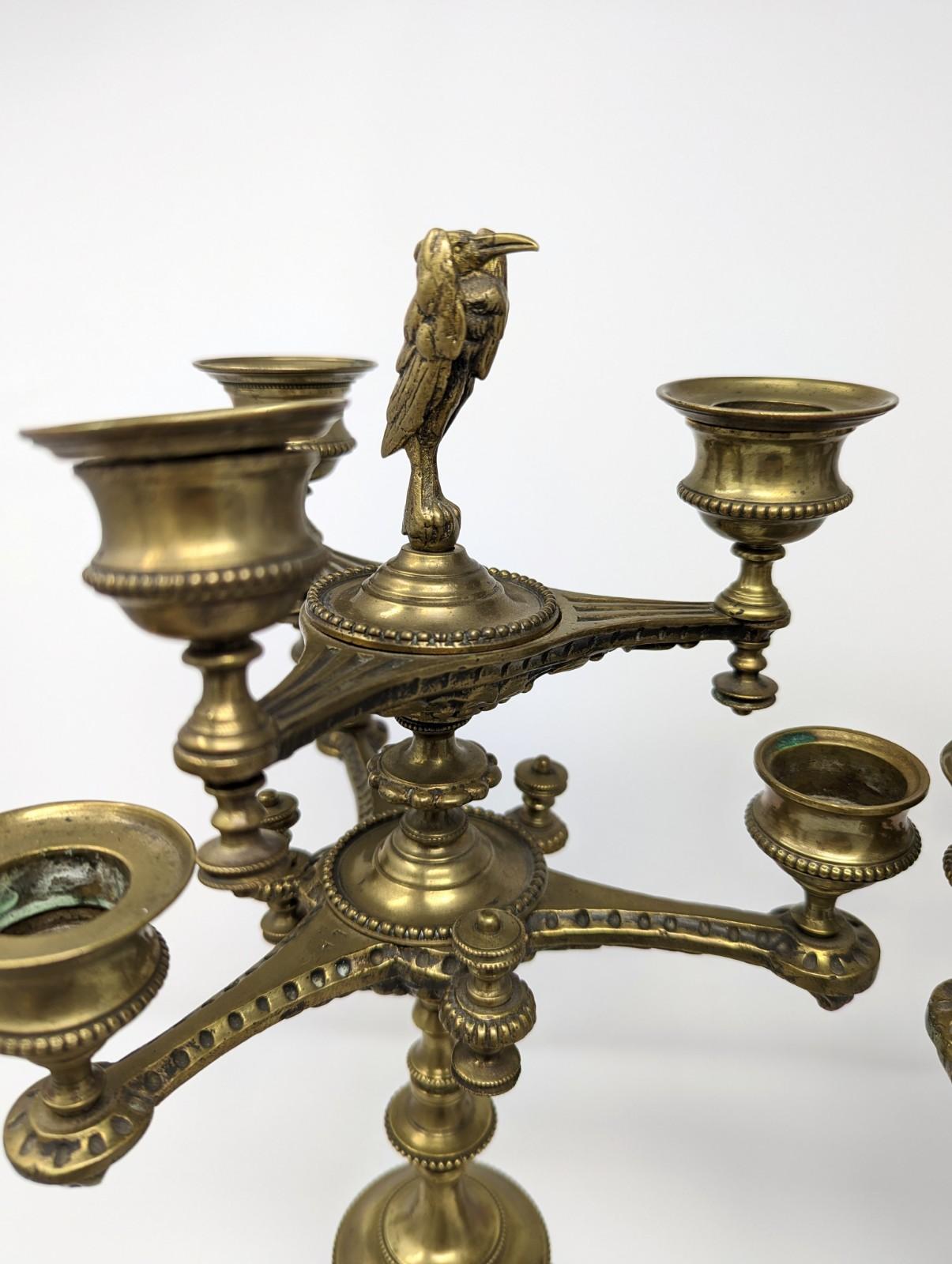 Pair of Antique Candelabras, 19th Century European Brass Candlesticks Footed For Sale 3