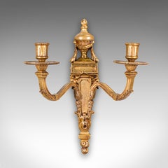 Pair of Antique Candle Sconces, Italian, Grand Tour Brass Wall Lights, Victorian