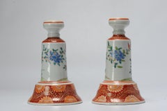Pair of Antique Candle Sticks Set of Hichozan Japanese Arita Porcelain, 19th Cen