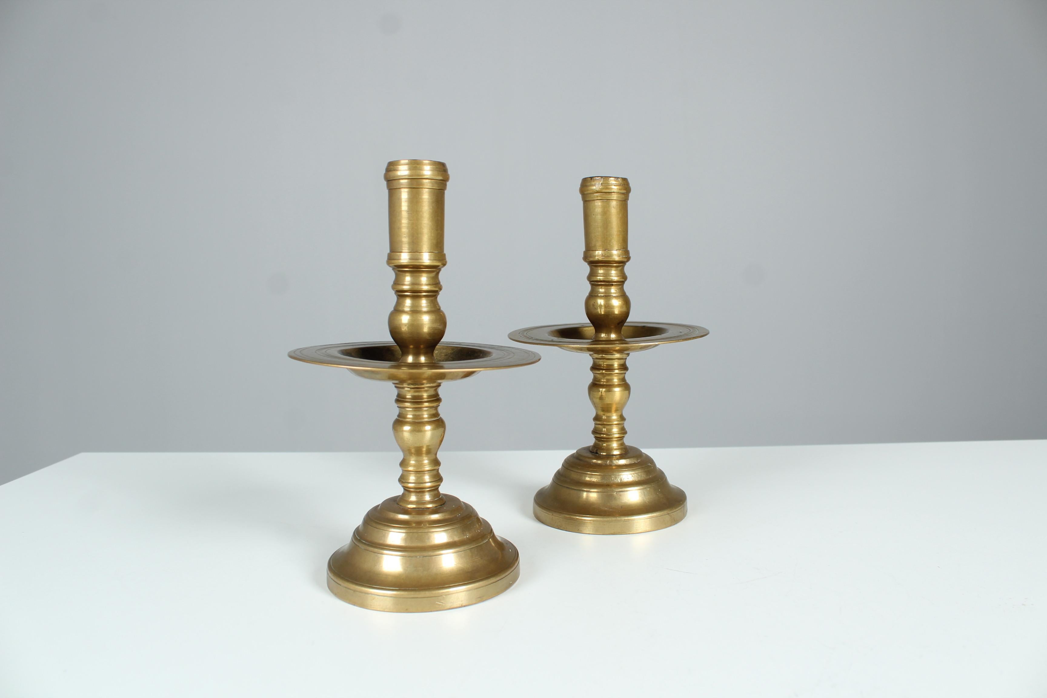 Pair of Antique Candlesticks, Brass, Gilded, Late 19th Century In Good Condition For Sale In Greven, DE