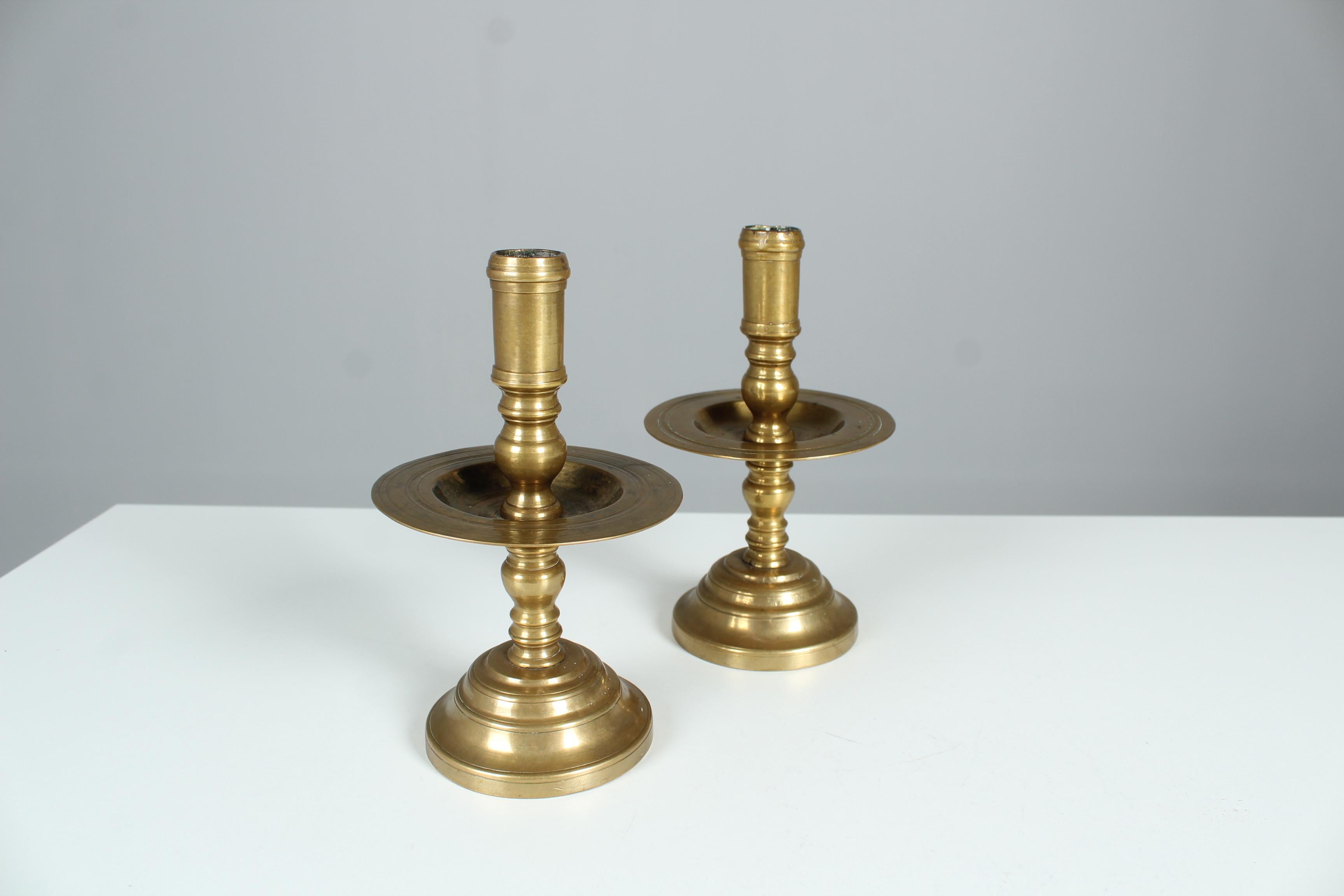 Bronze Pair of Antique Candlesticks, Brass, Gilded, Late 19th Century For Sale