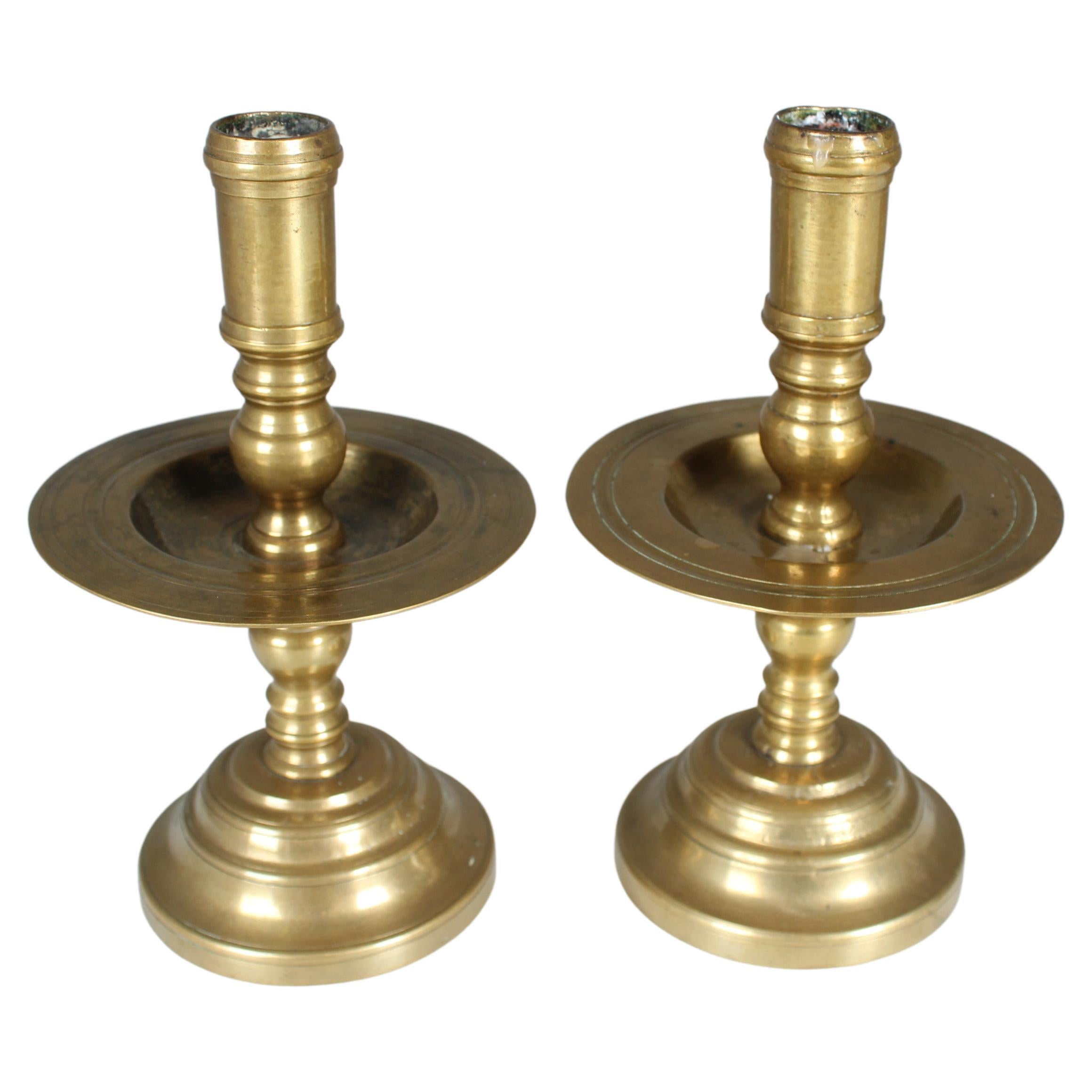 Pair of Antique Candlesticks, Brass, Gilded, Late 19th Century For Sale