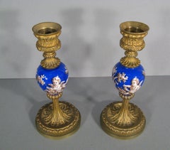 Pair of Antique Candlesticks in Romantic Style with Putti Decor - 1Y161