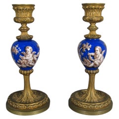 Pair of Antique Candlesticks in Romantic Style with Putti Decor - 1Y161