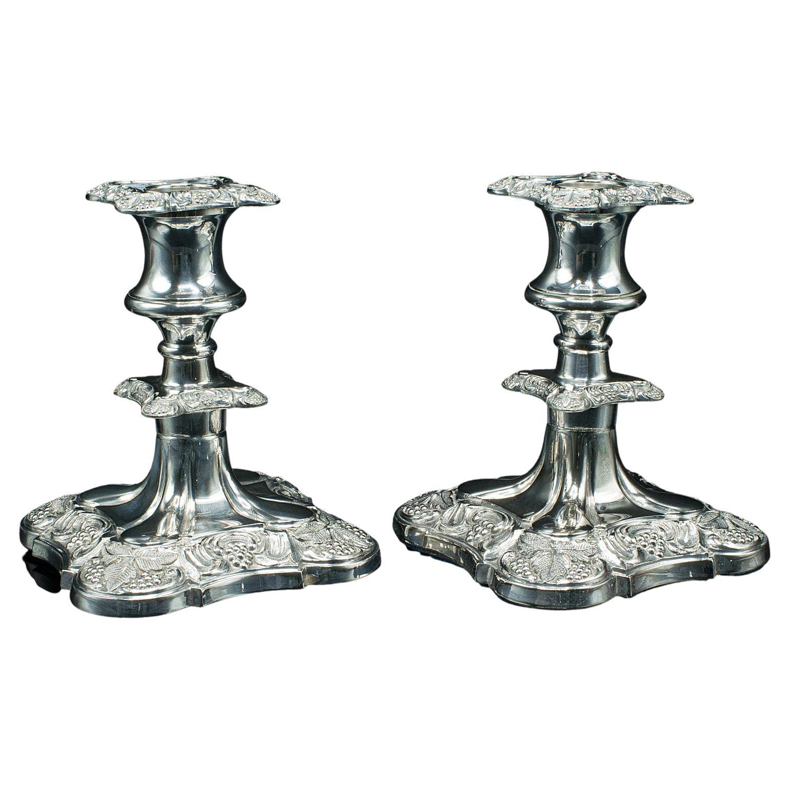 Pair of Antique Candlesticks, Silver Plate, Decorative, Candle Holder, Victorian For Sale