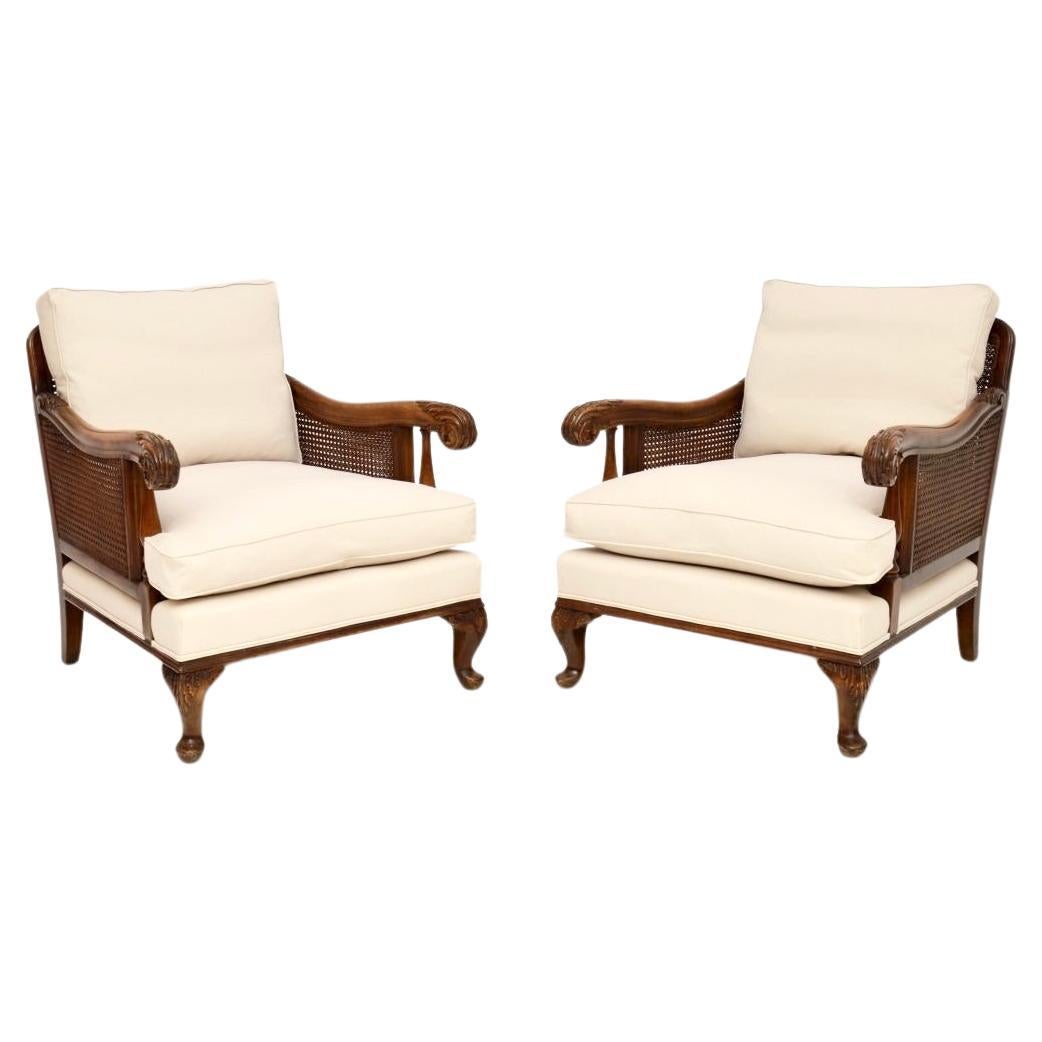 Pair of Antique Cane Bergere Armchairs For Sale