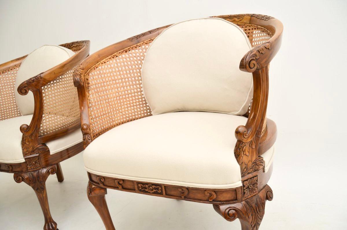 Pair of Antique Caned Walnut Bergère Armchairs 3