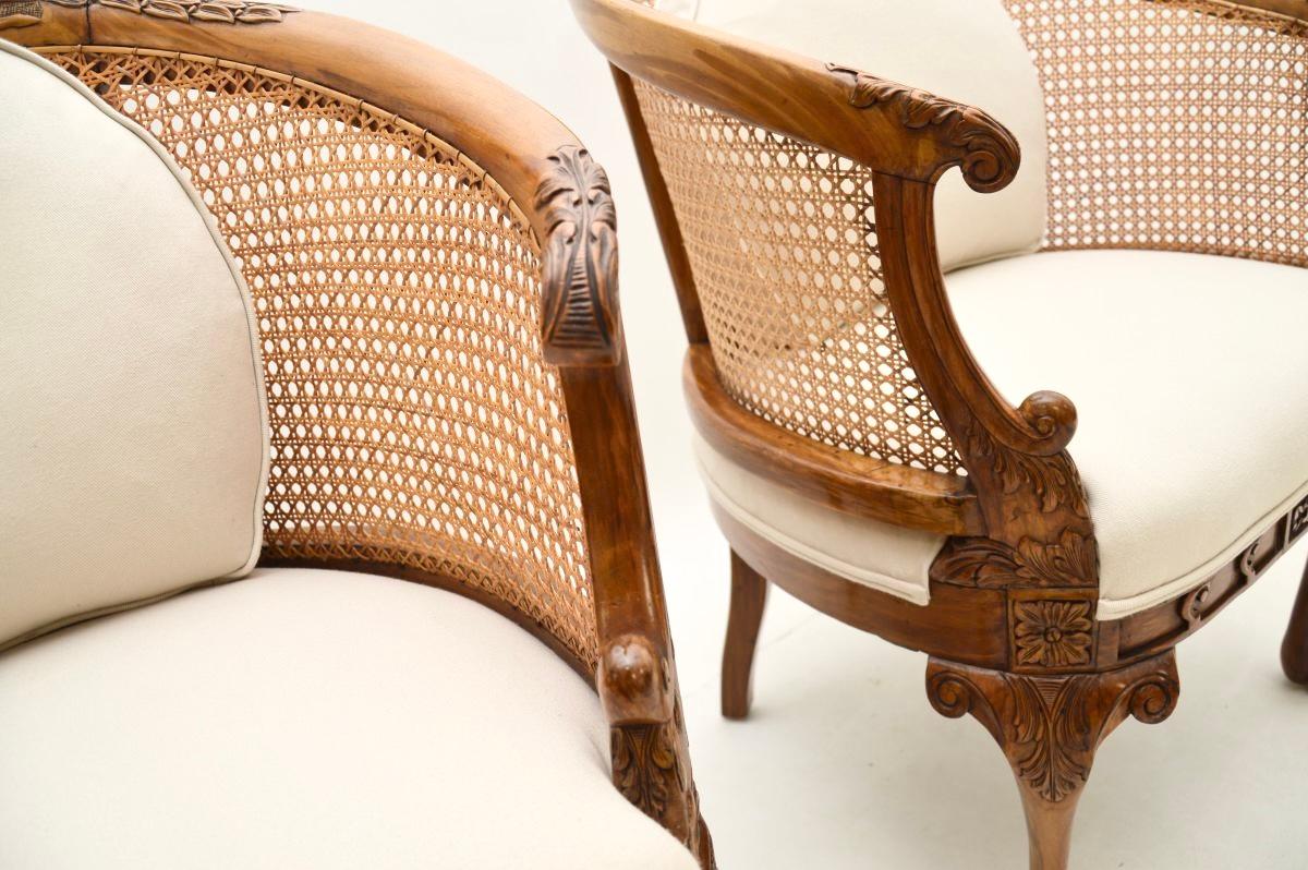 Pair of Antique Caned Walnut Bergère Armchairs 5