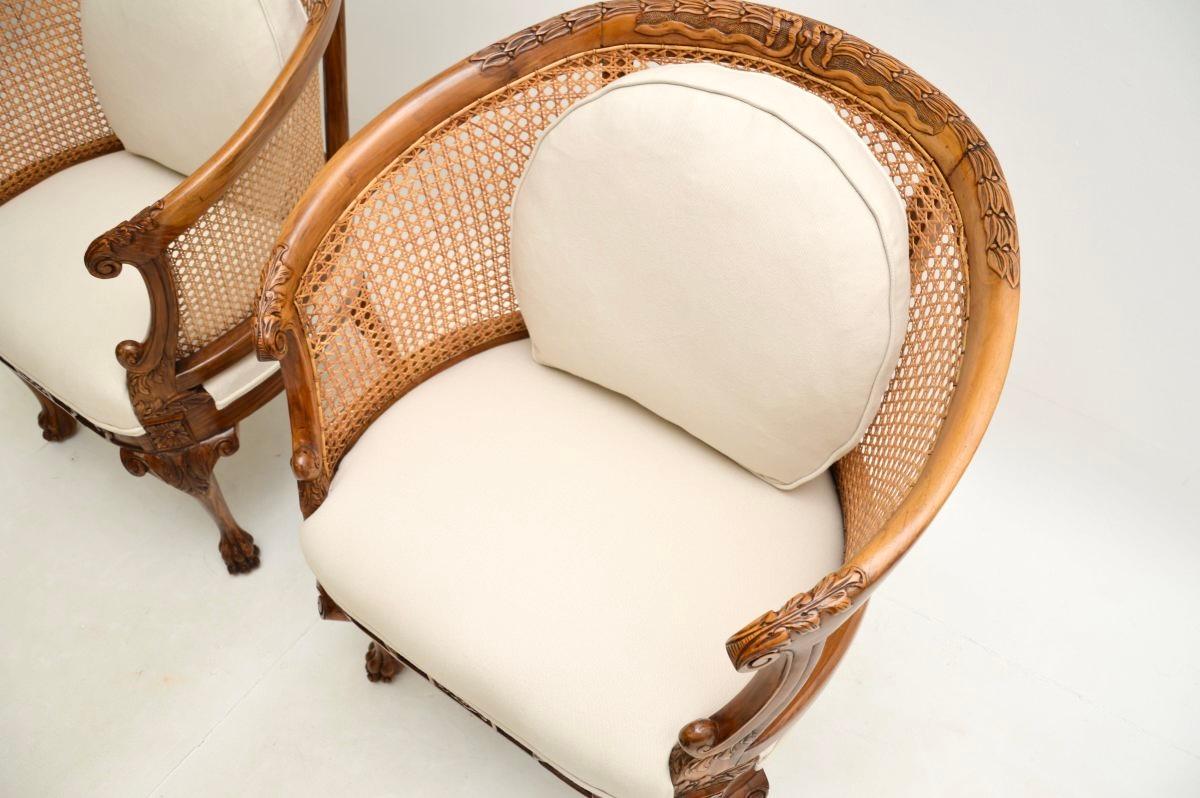 Pair of Antique Caned Walnut Bergère Armchairs 1