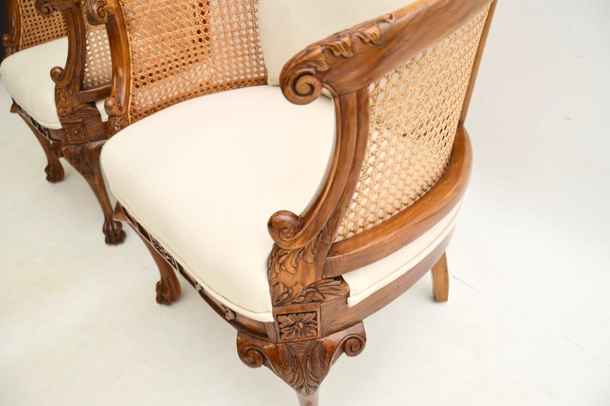 Pair of Antique Caned Walnut Bergère Armchairs 2